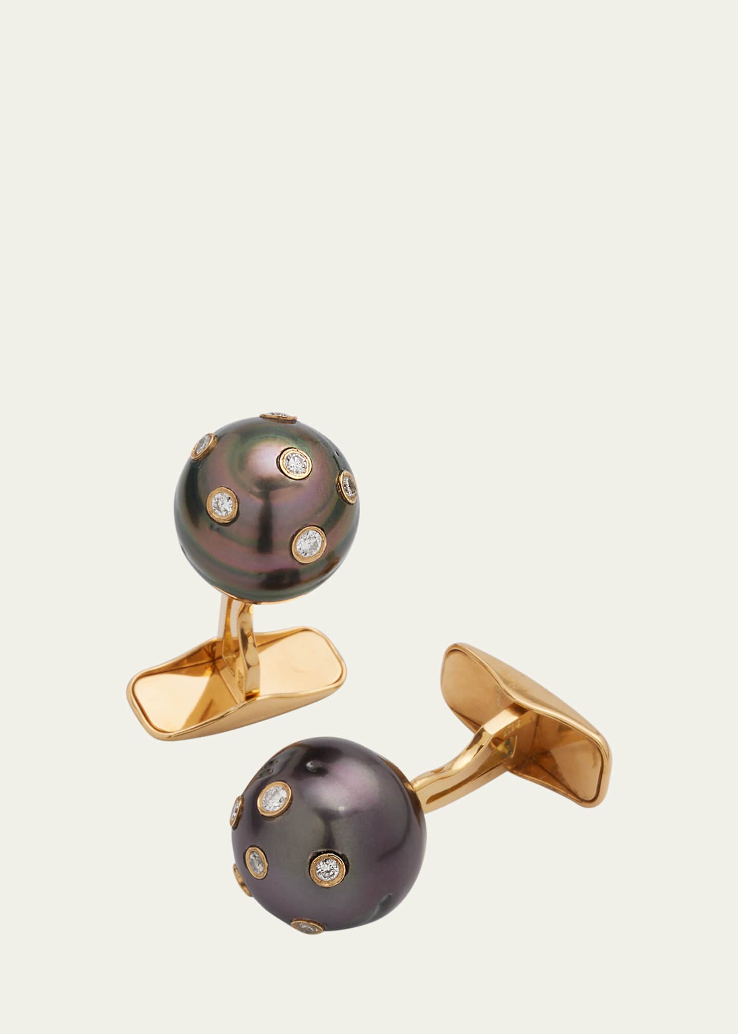 Jan Leslie Men's Grey Pearl Scattered Diamond Cufflinks Image 1 of 5