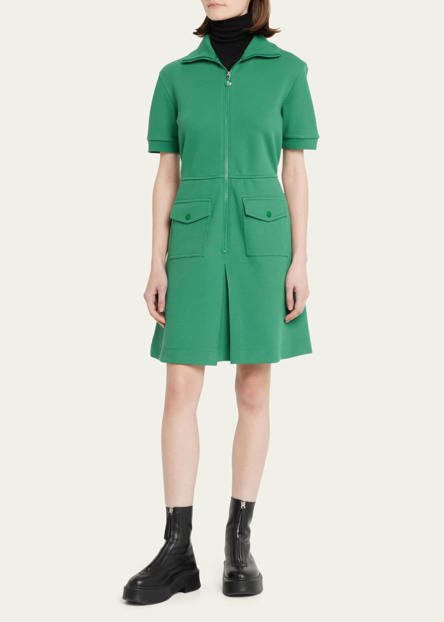 Moncler Short-Sleeve Stand-Collar Polo Dress Image 2 of 5