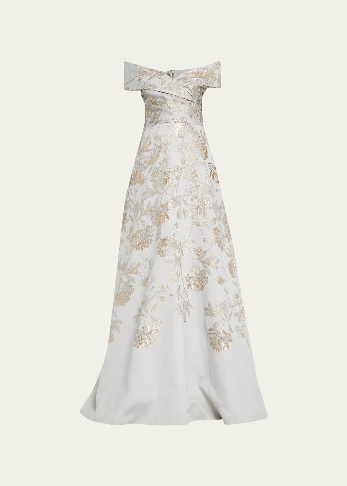 Rickie Freeman for Teri Jon OffShoulder Metallic Floral Jacquard Gown