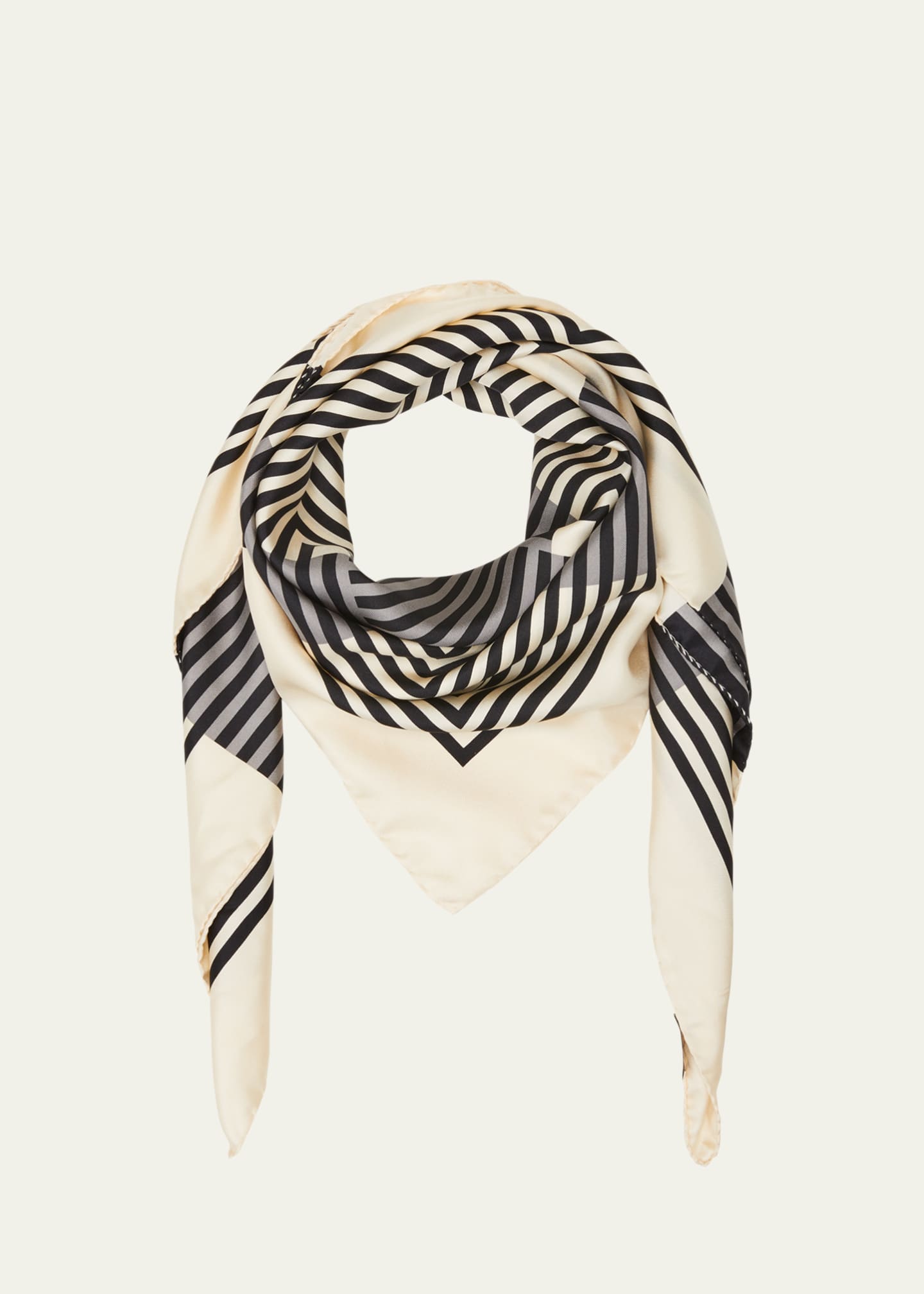 Black Striped Square Silk Scarf