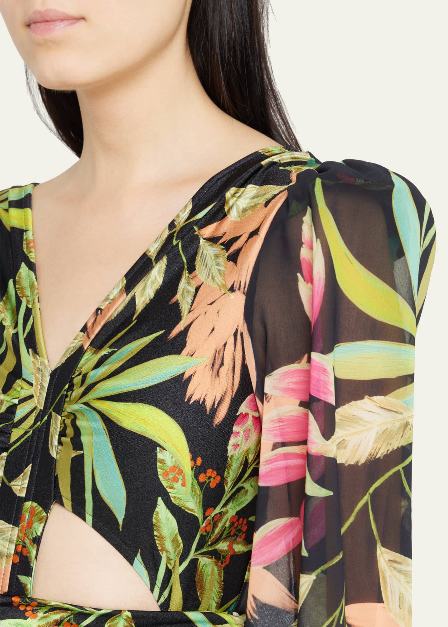 PatBO Tropicalia Cutout Blouson-Sleeve Maxi Dress - Bergdorf Goodman