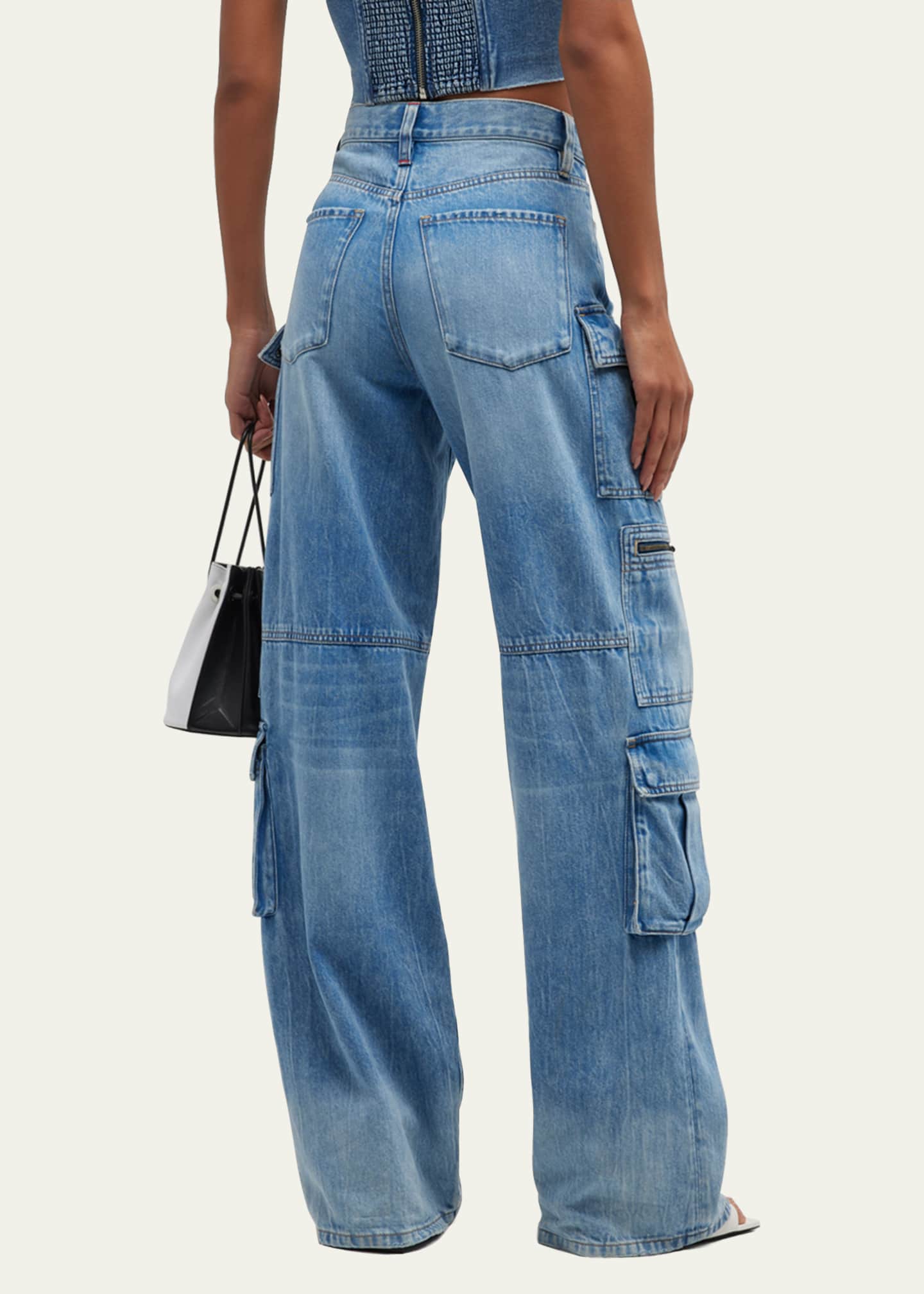 Alice Olivia Cay Baggy Denim Cargo Pants Bergdorf Goodman