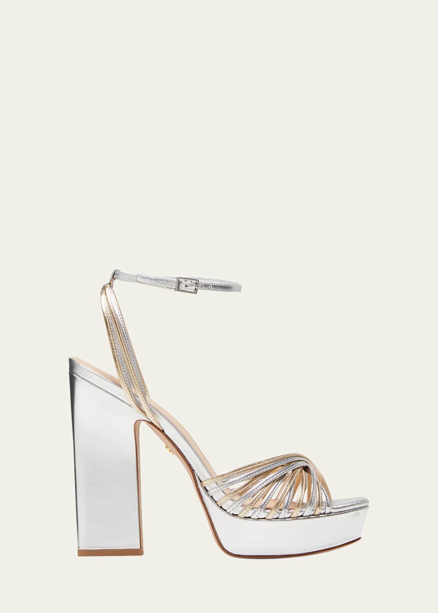 Veronica Beard Fletcher Metallic Ankle-Strap Sandals - Bergdorf Goodman