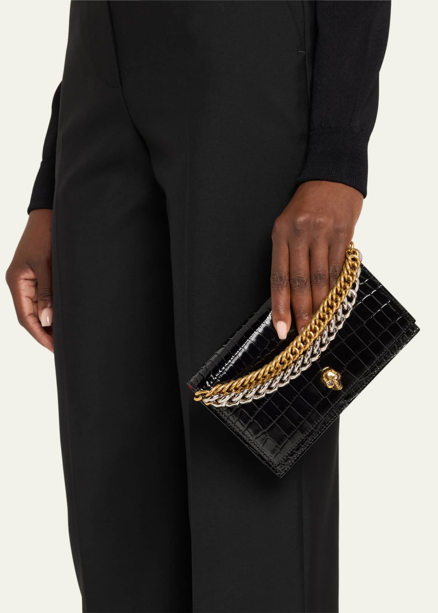 McQueen Small Skull Croc-Embossed Shoulder Bag Image 2 of 5
