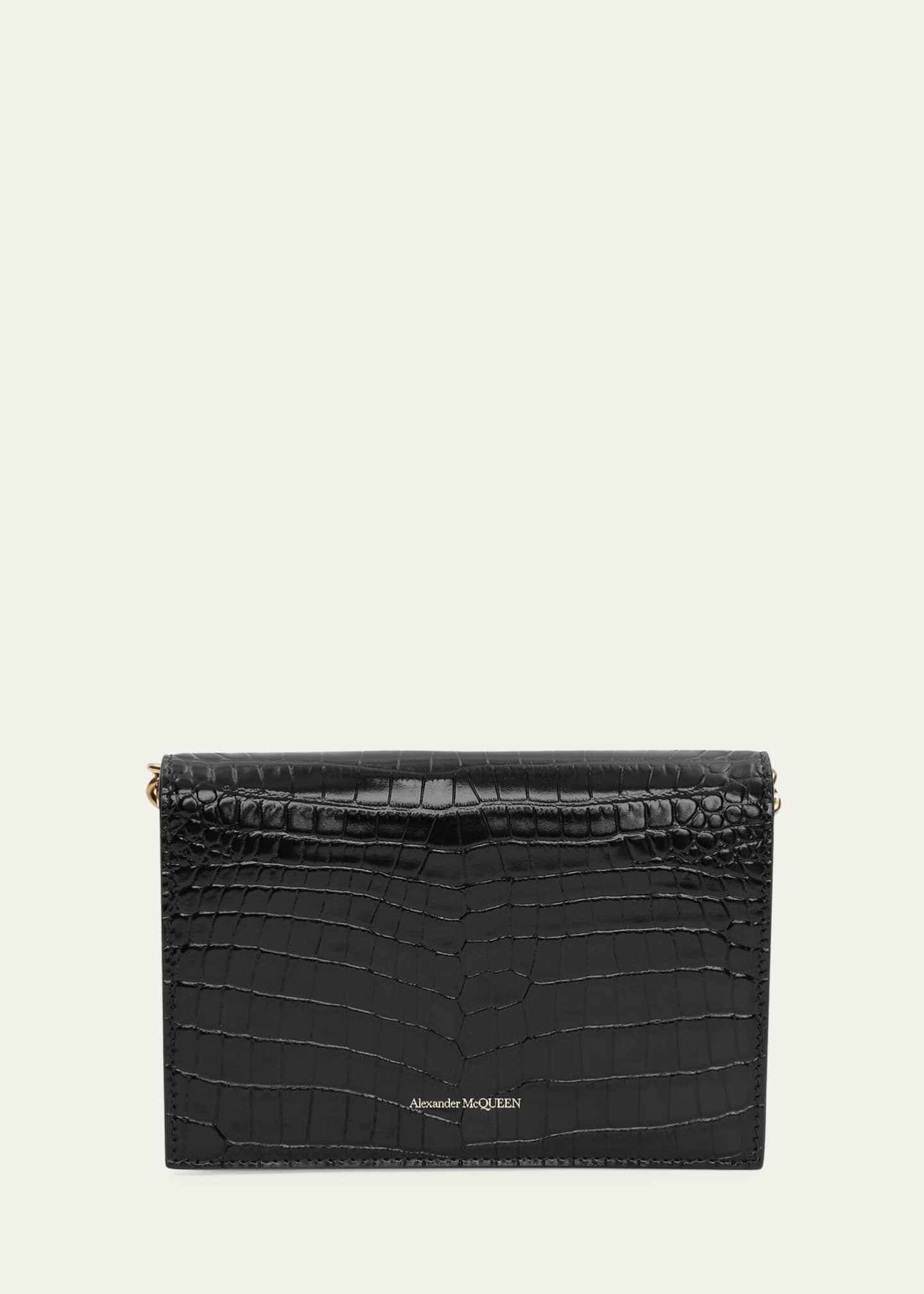 McQueen Small Skull Croc-Embossed Shoulder Bag Image 3 of 5