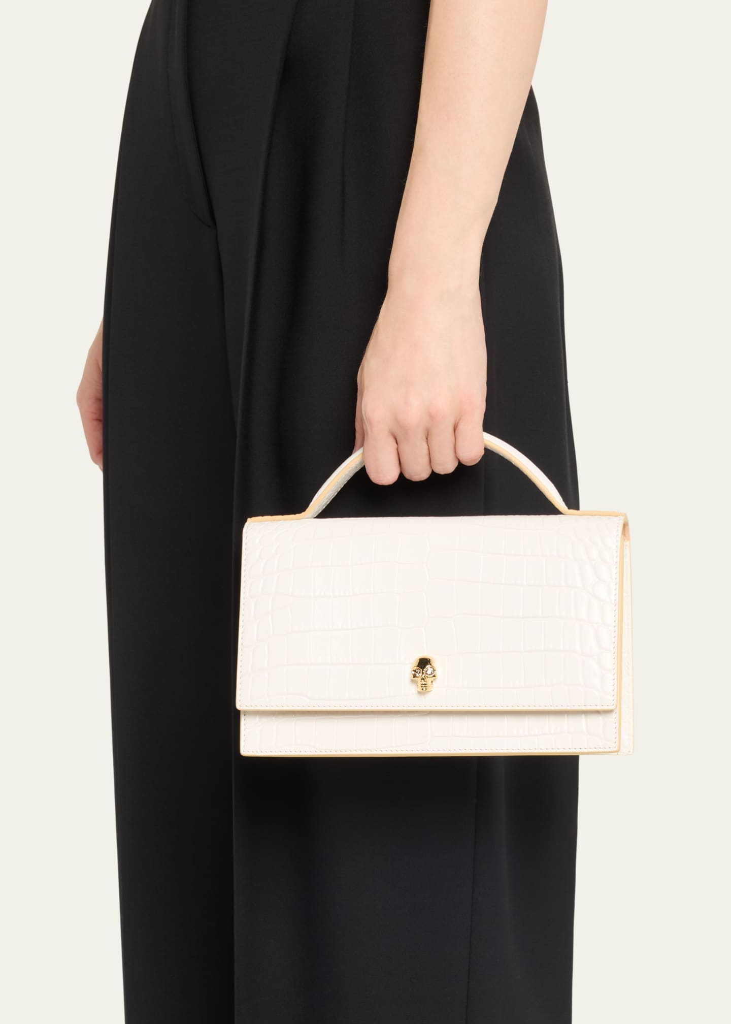 McQueen Medium Skull Croc-Embossed Top-Handle Bag Image 2 of 5