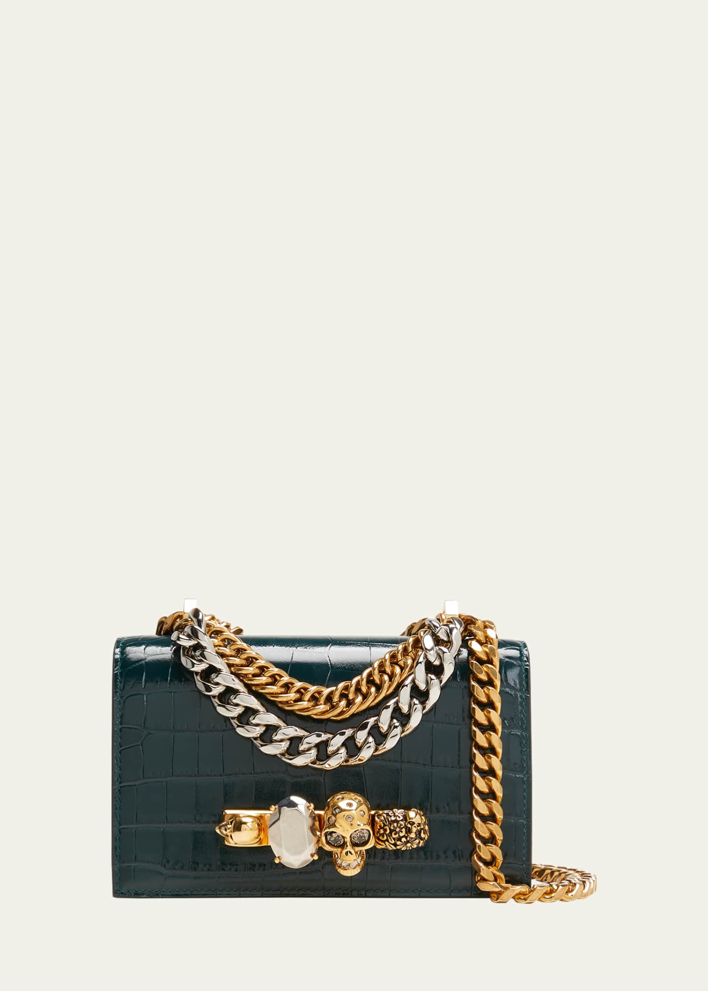 Alexander McQueen Mini Skull Jewel CrocEmbossed Crossbody Bag