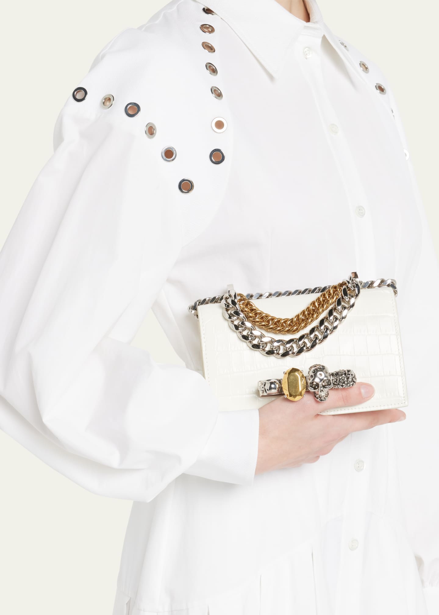 McQueen Mini Skull Jewel Croc-Embossed Crossbody Bag Image 2 of 5