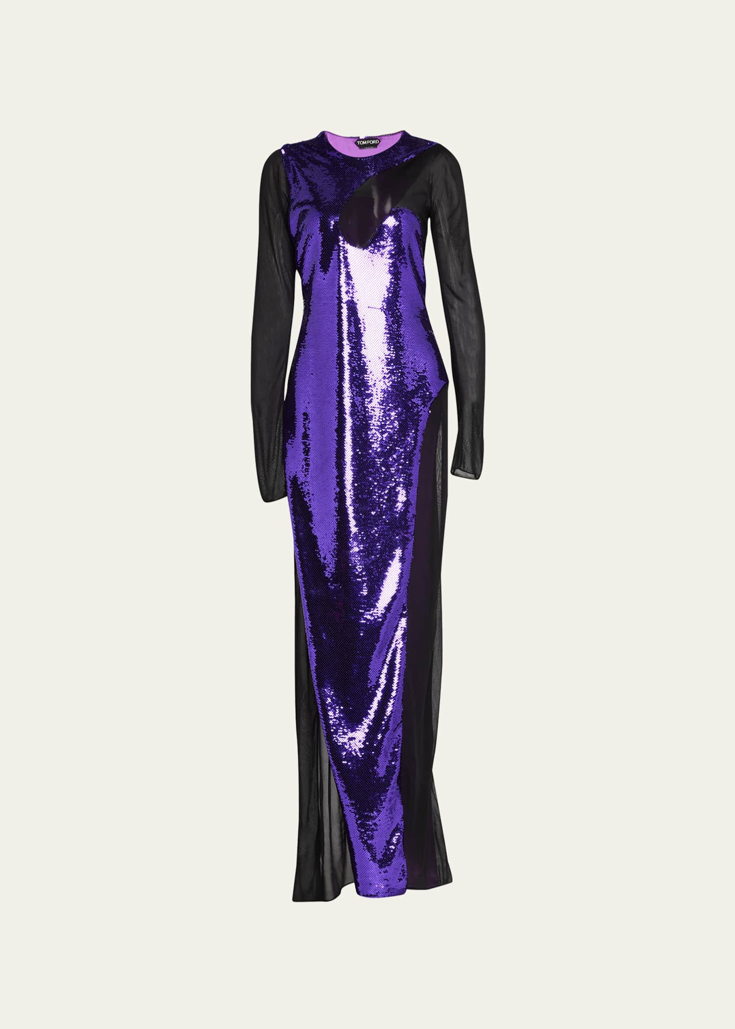 TOM FORD Mesh Evening Dress w/ Liquid Sequin Detail - Bergdorf Goodman