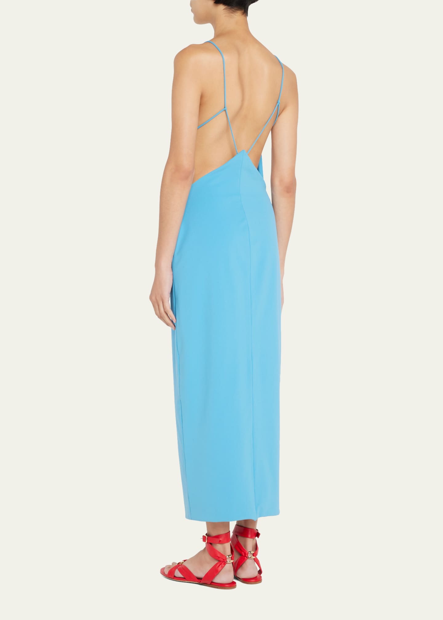 Giorgio Armani Jersey Midi Dress W/ Strappy Back - Turquoise