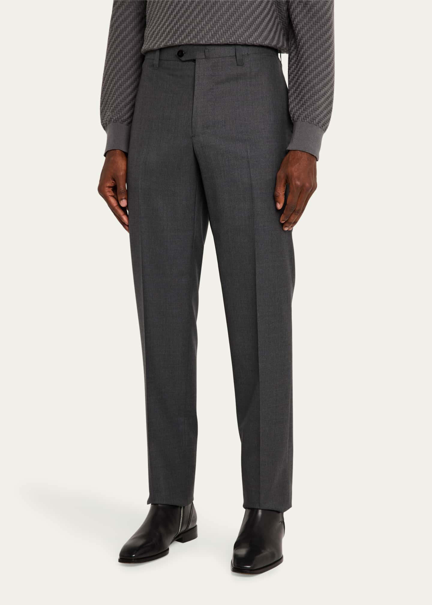 Cesare Attolini Men's Super 150's Wool Flat-Front Trousers Image 4 of 5
