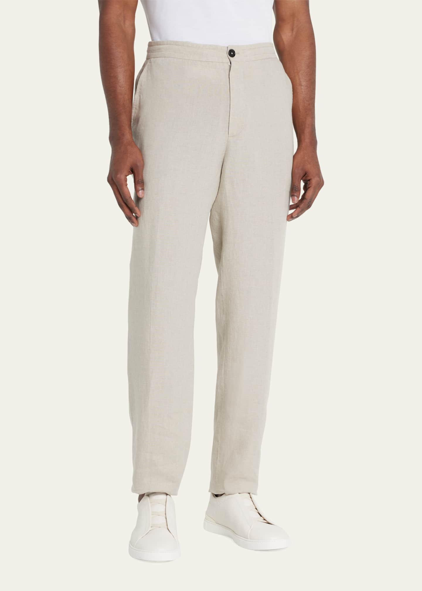 White linen joggers sales