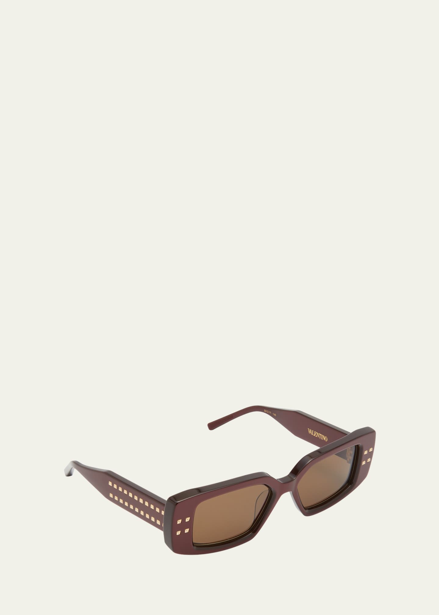 Valentino Garavani Cinque Studded Rectangle Acetate Titanium Sunglasses