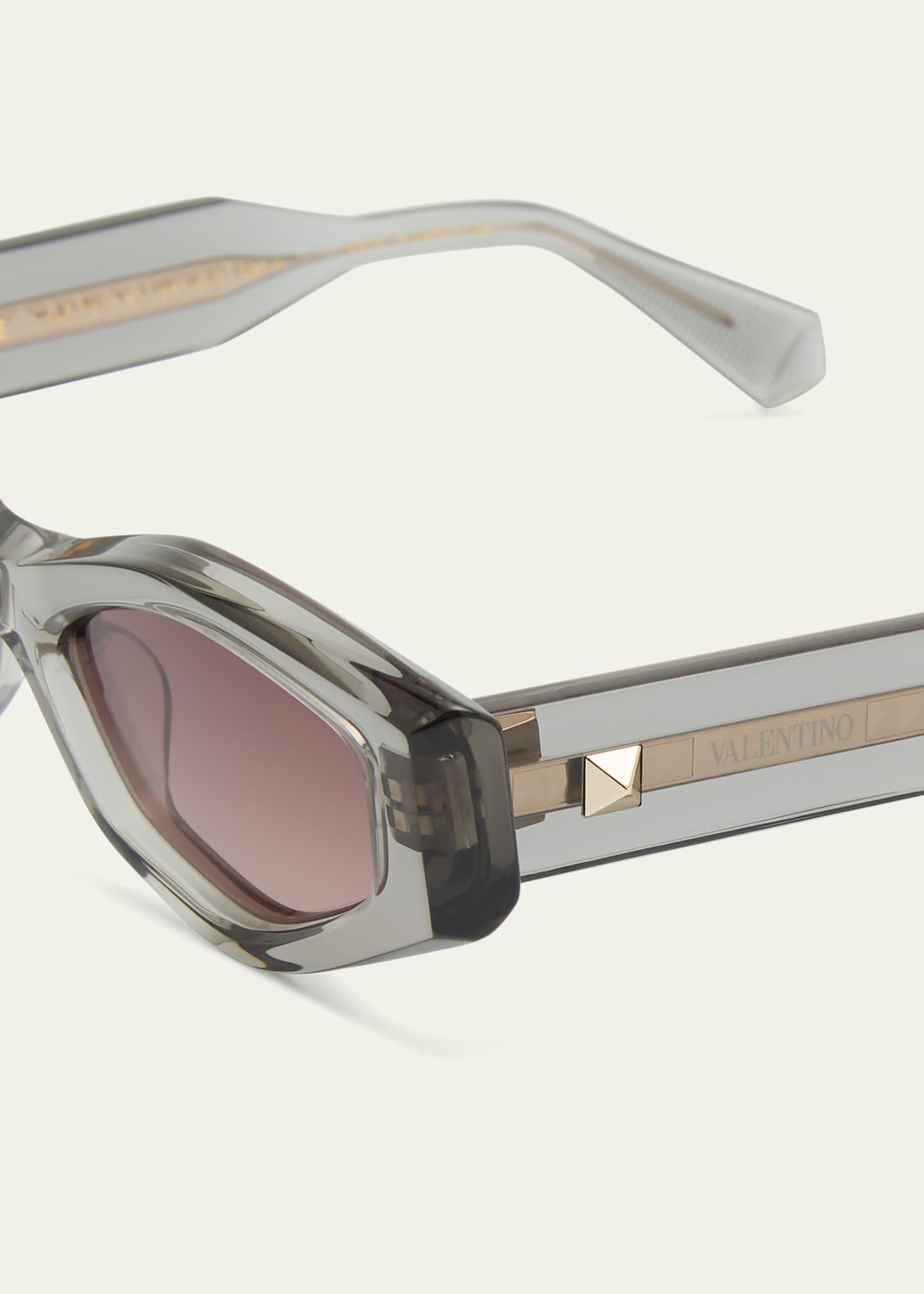 Valentino Garavani Tre Geometric Acetate & Titanium Oval Sunglasses Image 4 of 5