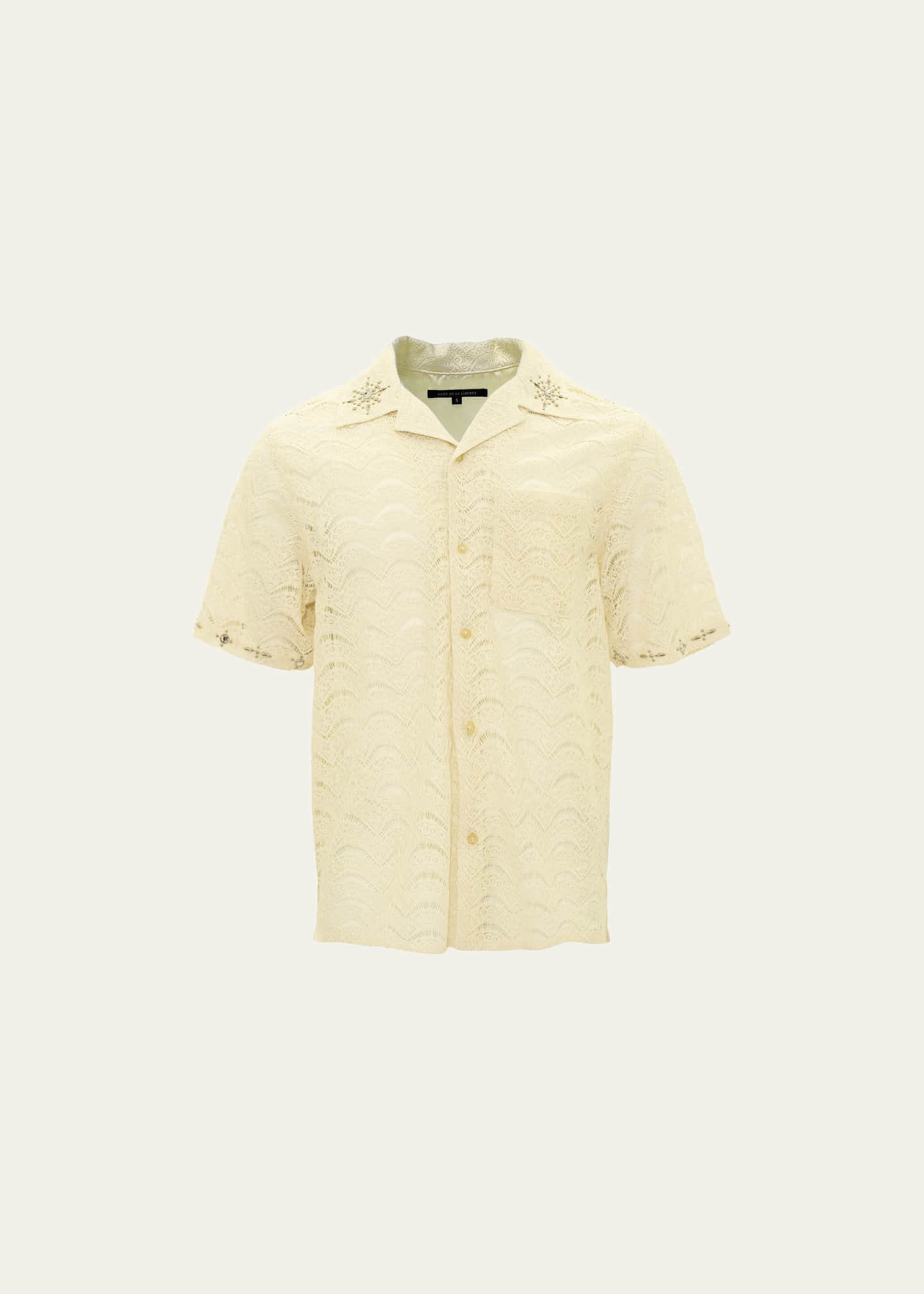 Cout De La Liberte Men's Robbie Embellished Lace Bowling Shirt Image 1 of 2