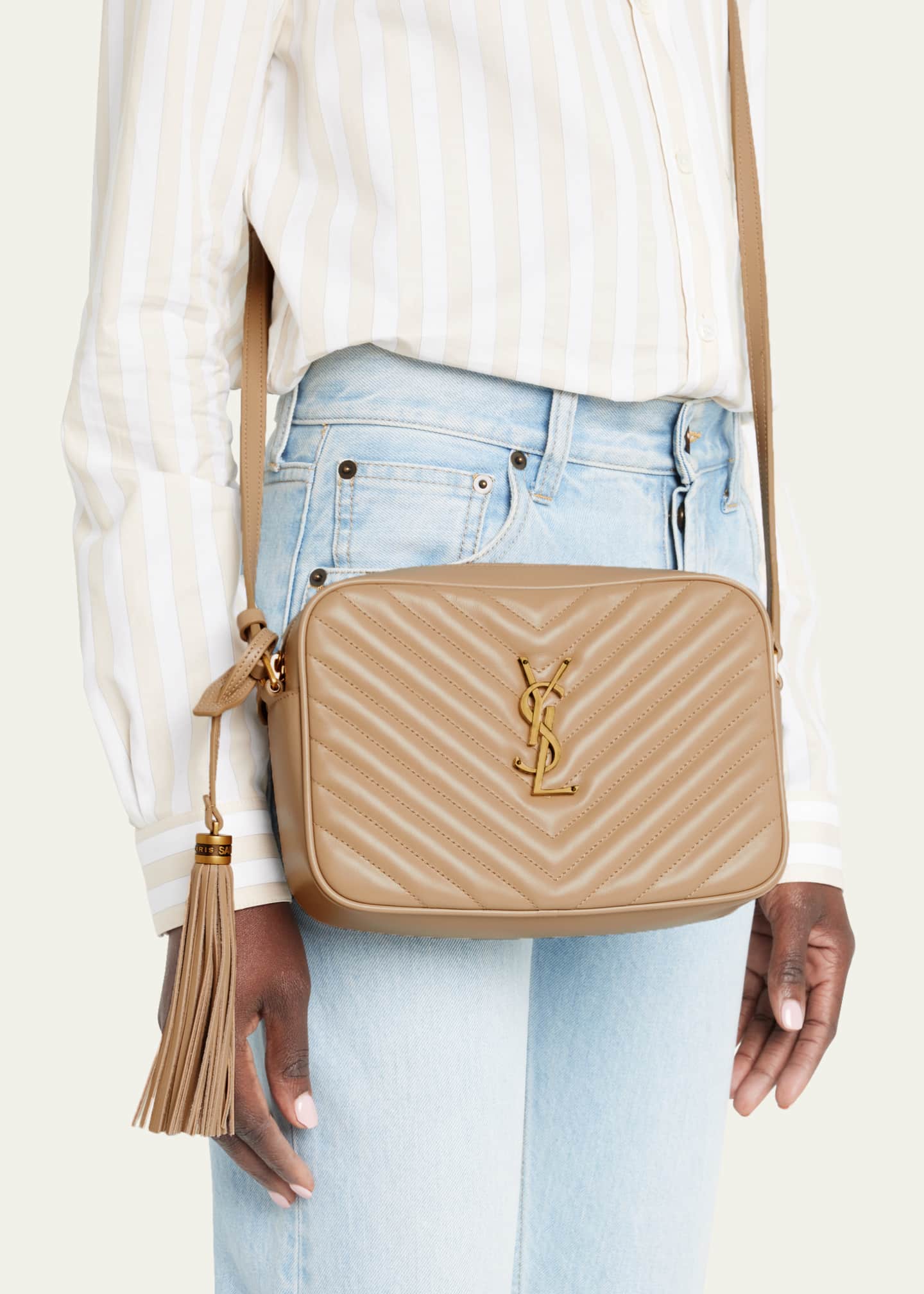 Saint Laurent Lou Medium YSL Camera Bag with Pocket and Tassel in