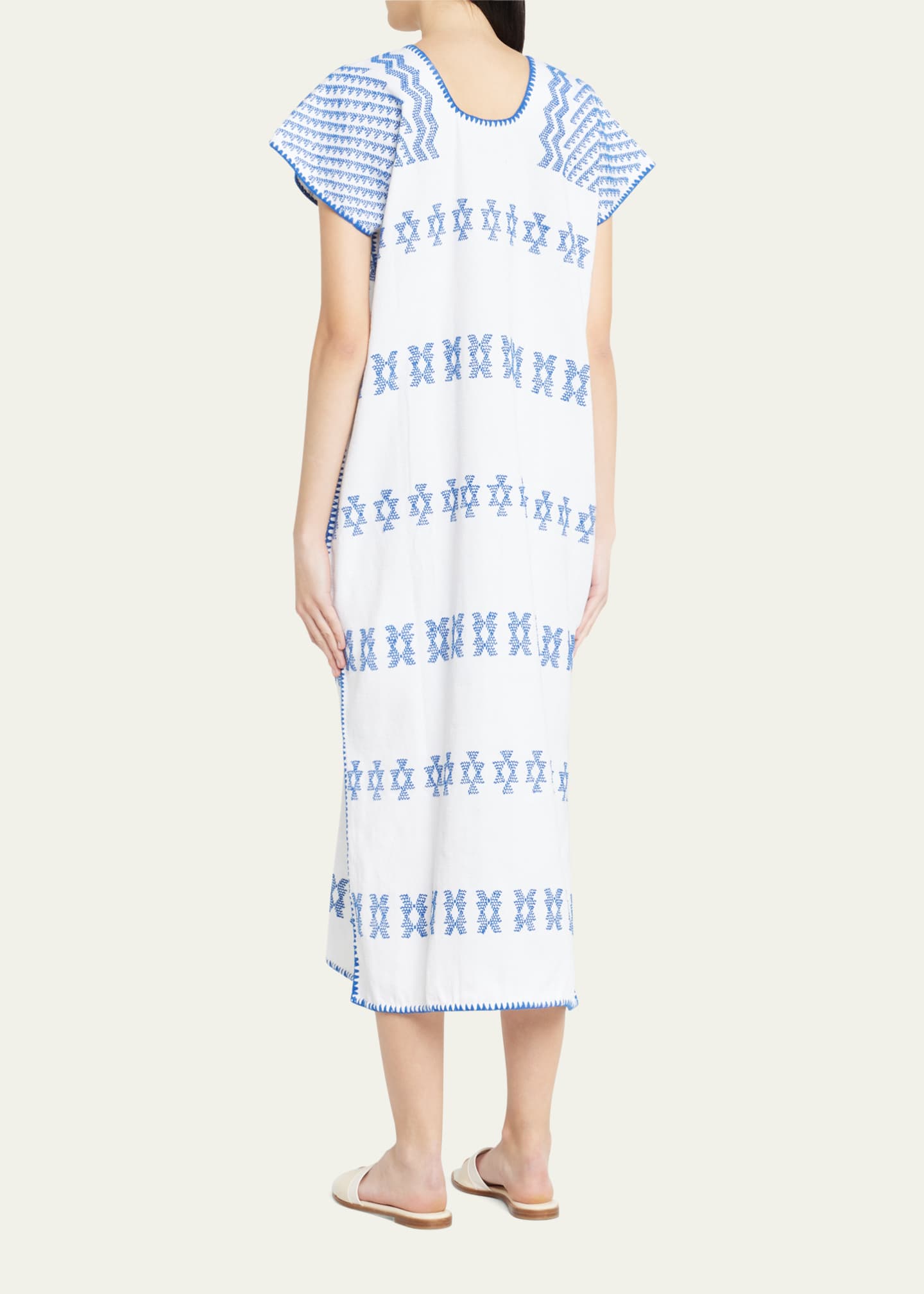 Pippa Holt Single-Panel White Midi Kaftan With Blue Embroidery Image 3 of 5