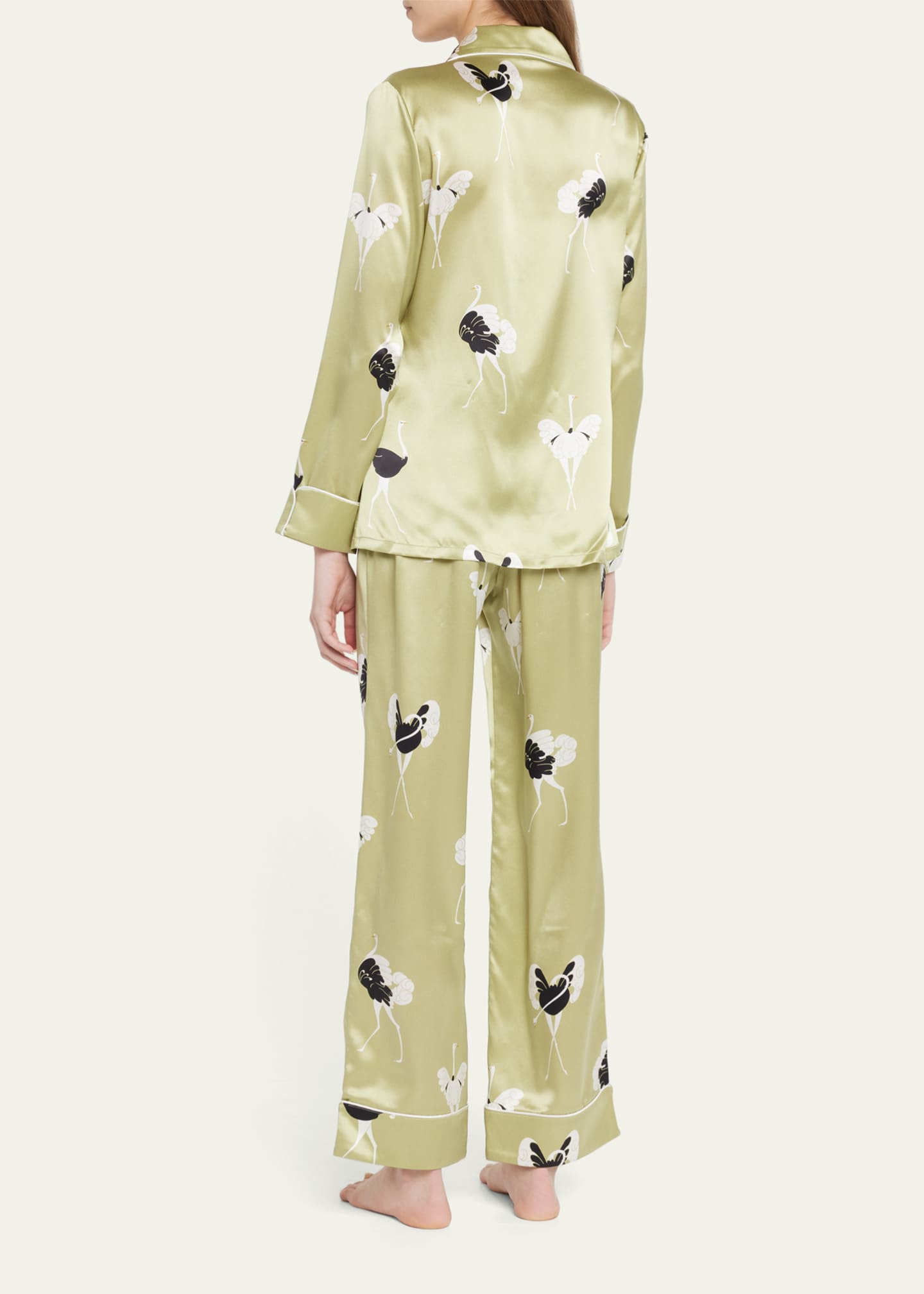 Olivia Von Halle Lila Callisto Ostrich-Print Silk Pajama Set - Bergdorf ...
