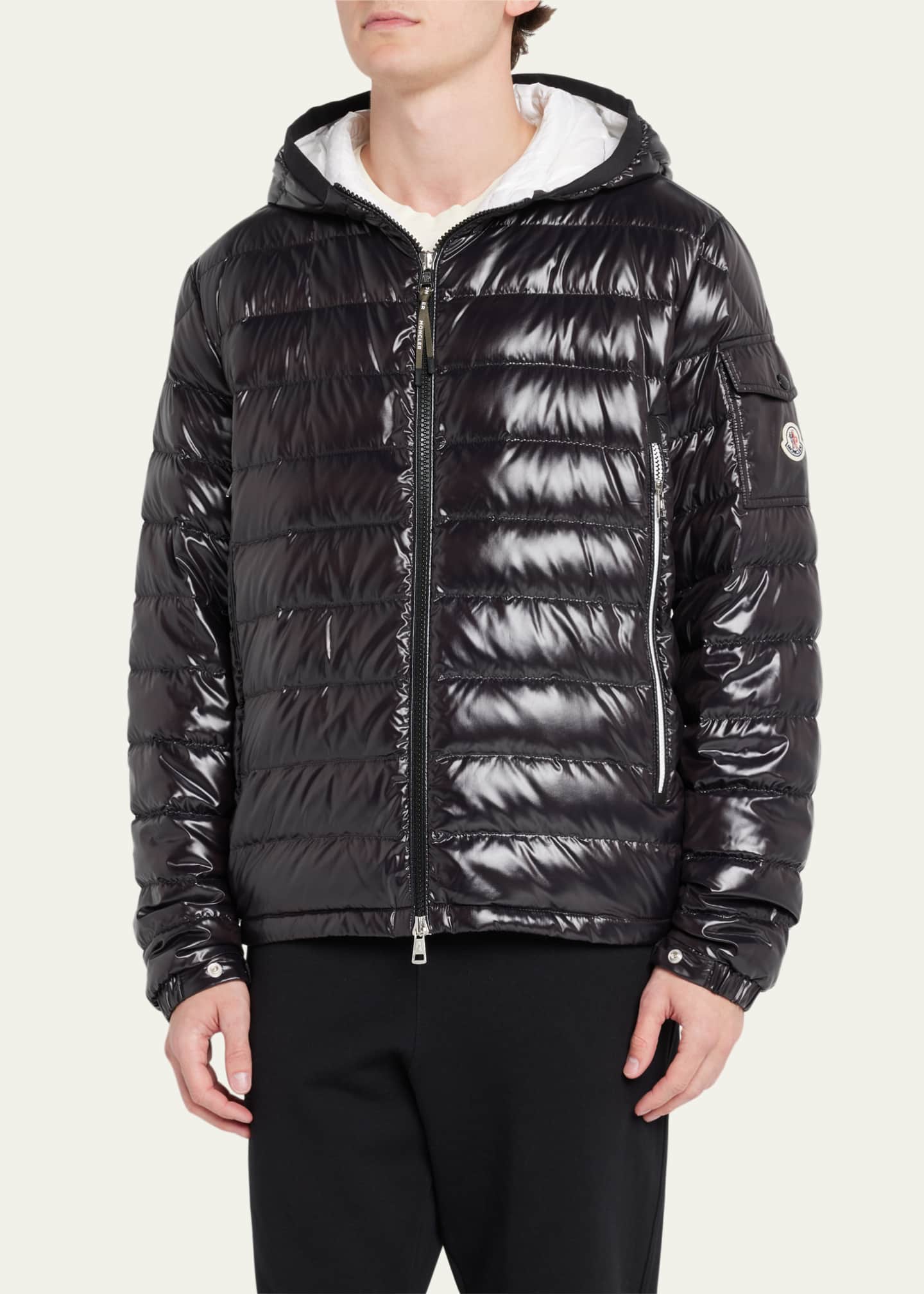 Moncler shiny puffer coat deals mens
