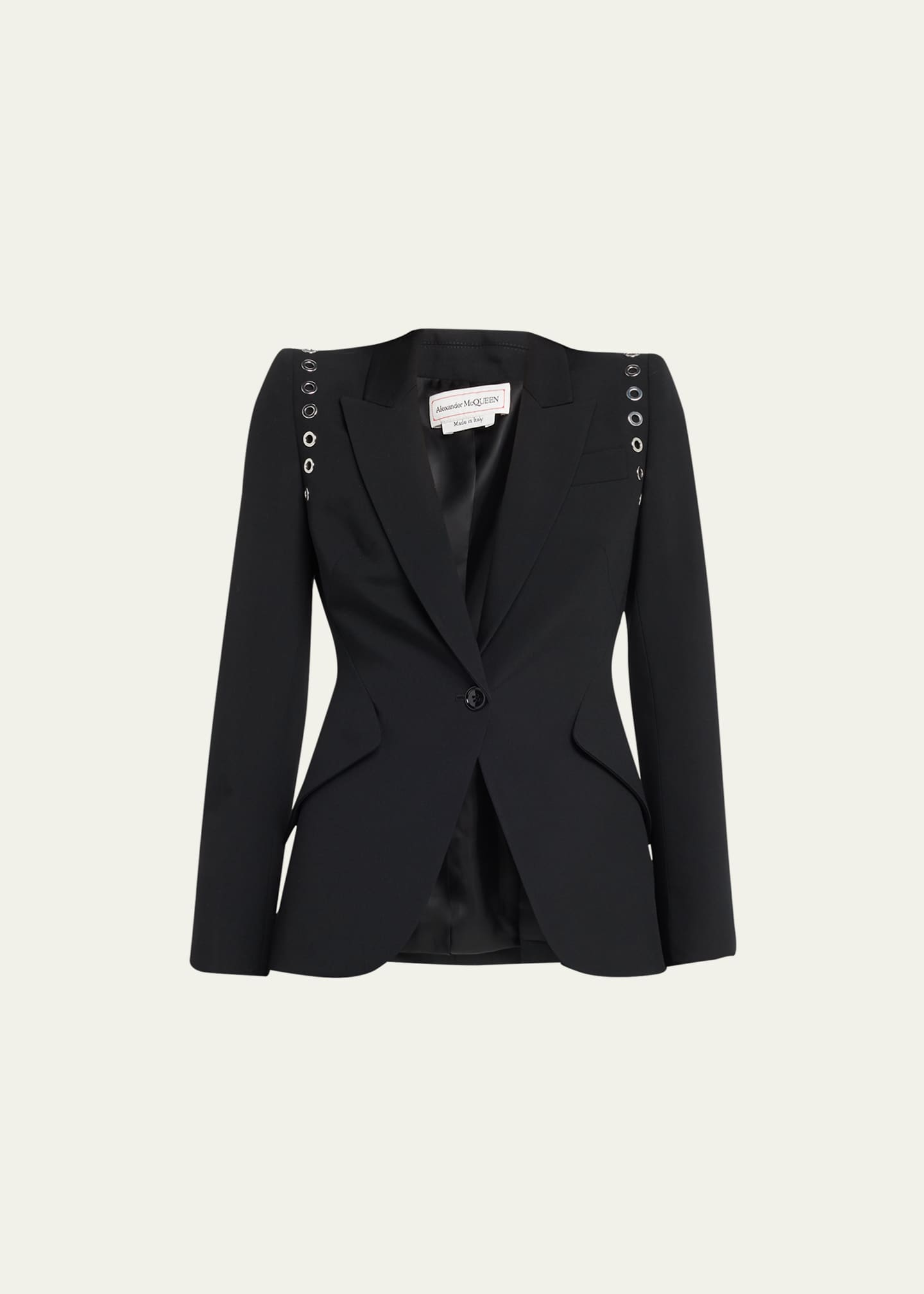 Alexander McQueen Peak Shoulder Blazer Jacket w/ Eyelet Detail - Bergdorf  Goodman