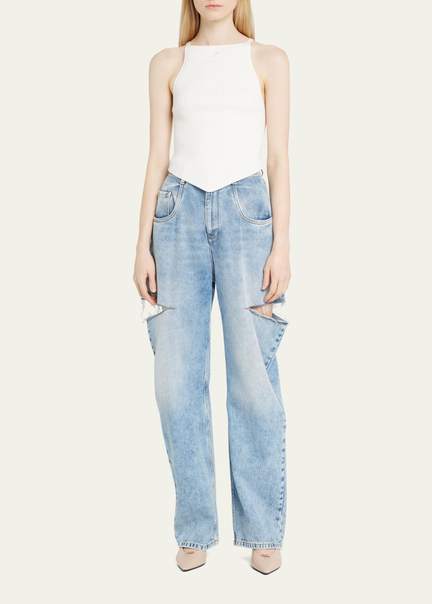 【561-5632】SIGNATURE POINTY RIB KNIT Courreges Rib-Knit Tank Top with Pointed Hem - Bergdorf Goodman