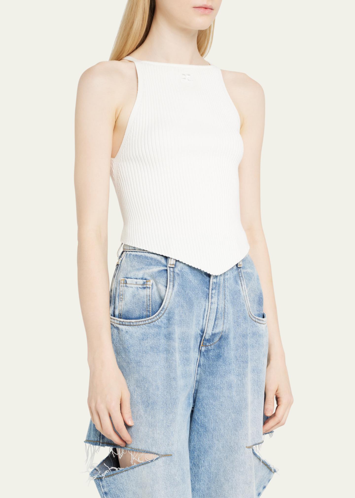 Courreges Rib-Knit Tank Top with Pointed Hem - Bergdorf Goodman