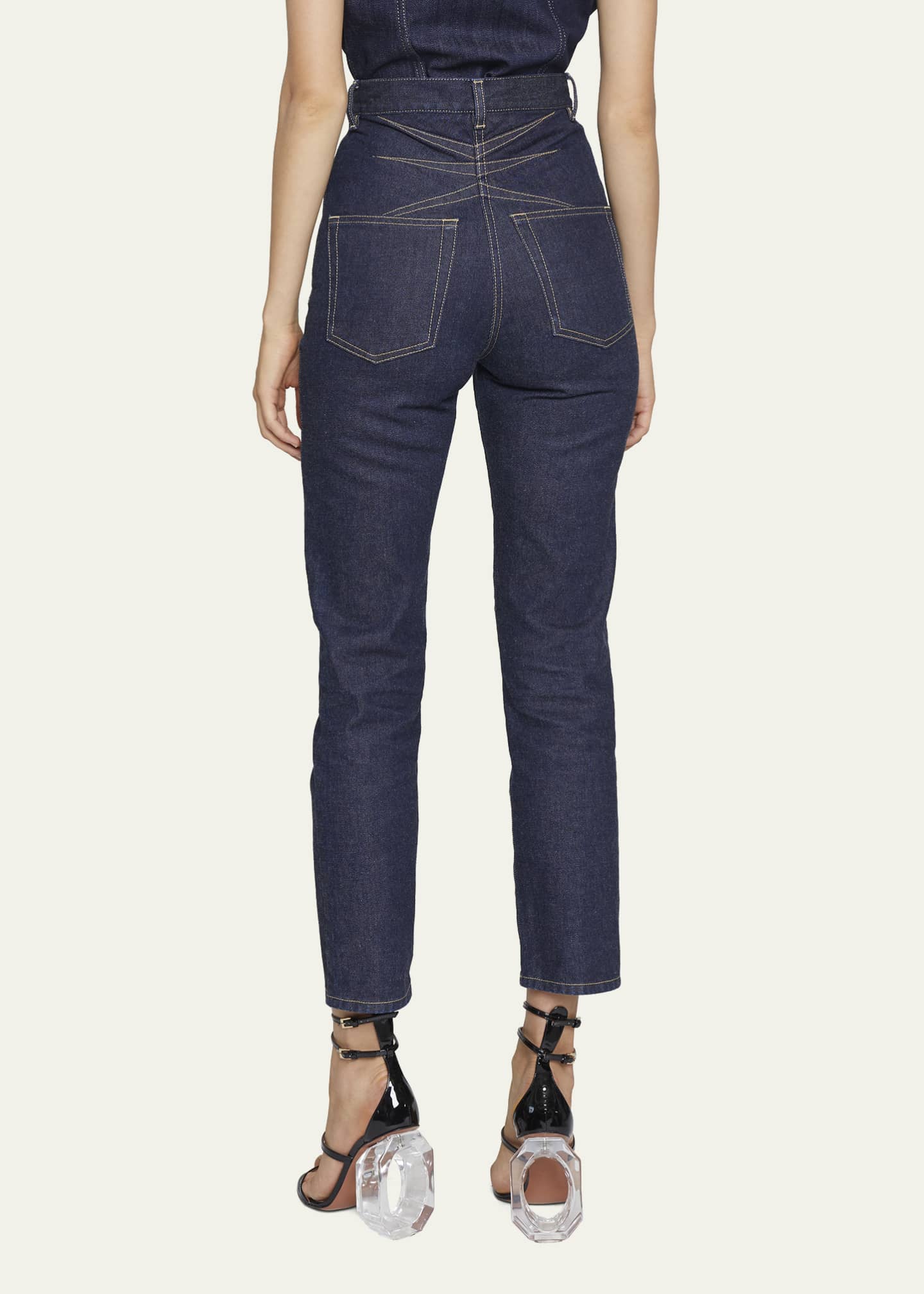 ALAIA High Waisted Raw Denim Jeans Bergdorf Goodman