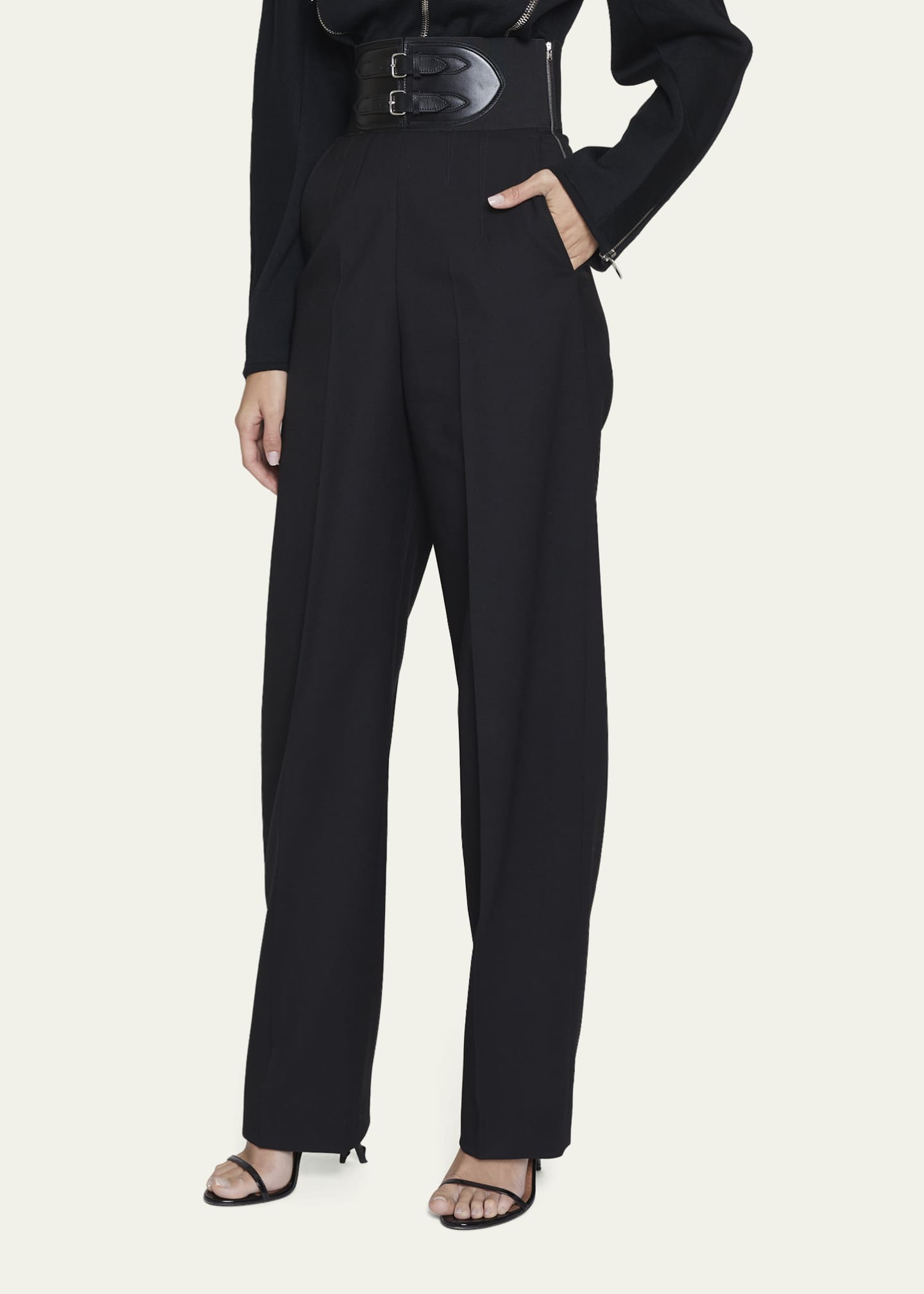 Pantalon Femme Taille Haute à Plis Et Ceinture - Who What Wear Noir Taille 4