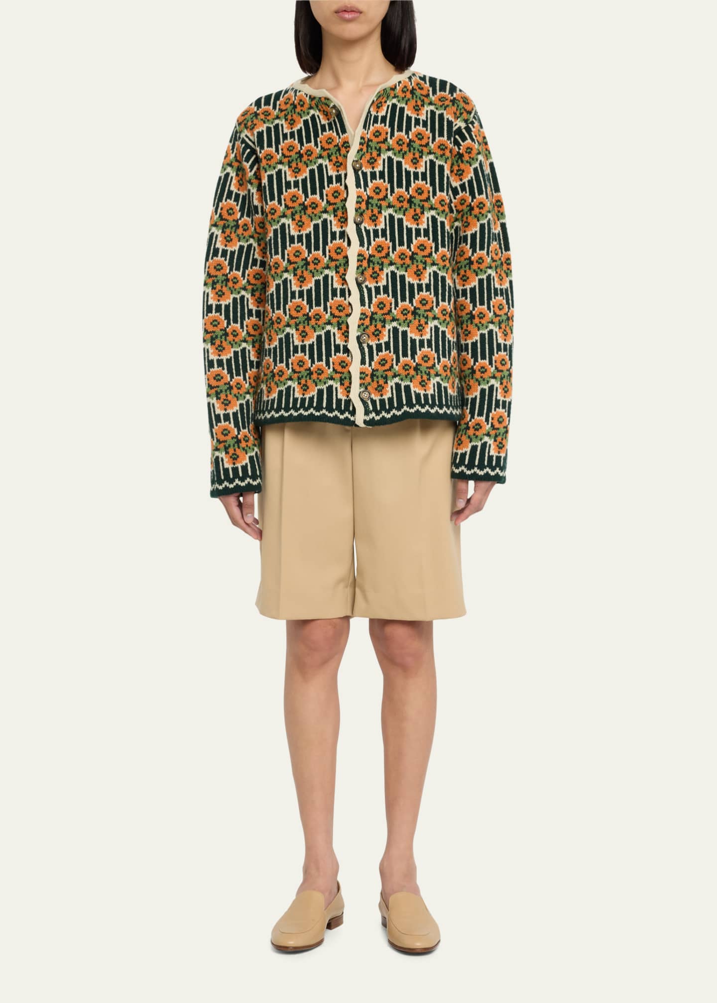 Bode Garden Floral Stripe Jacquard Wool Cardigan