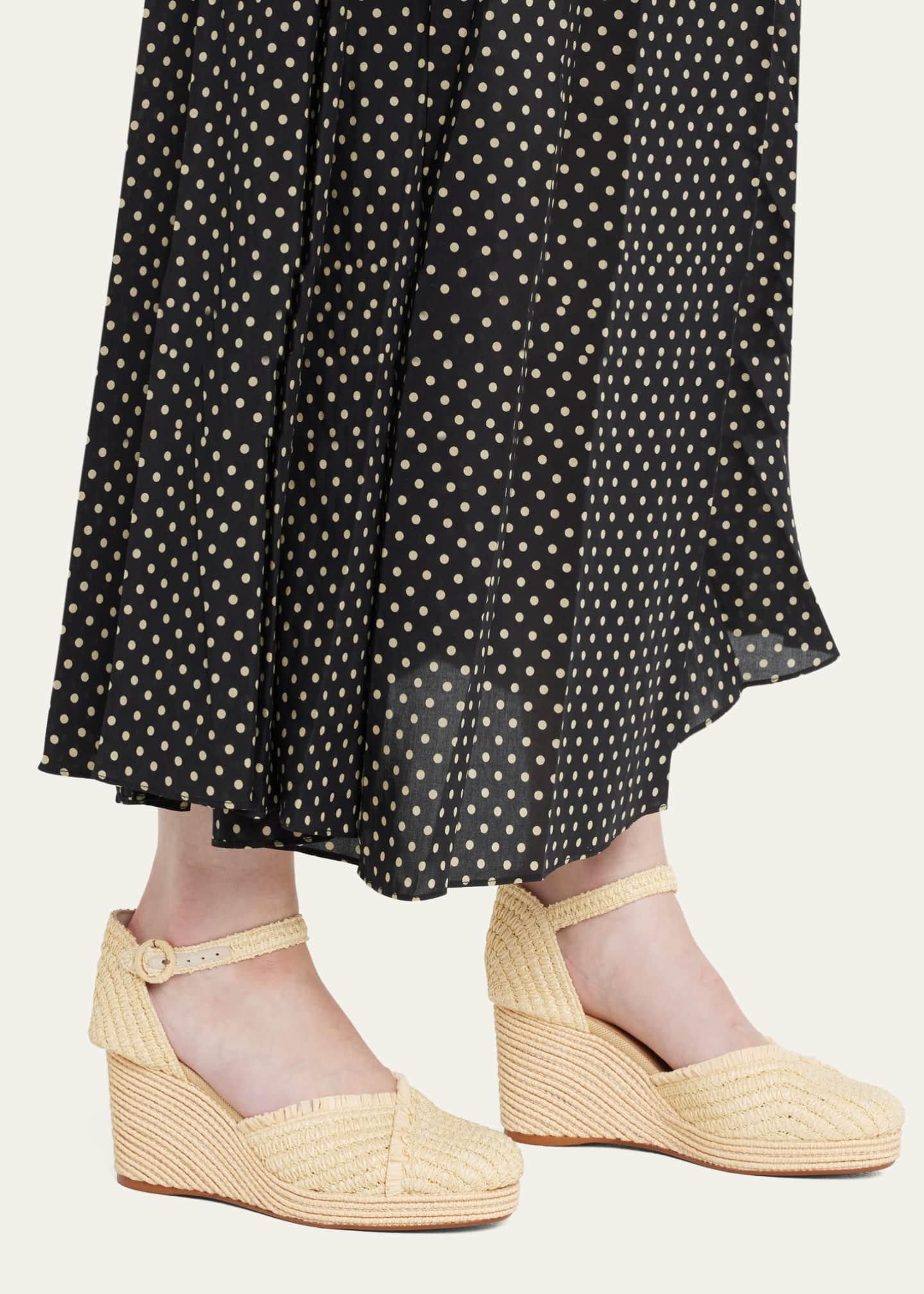 Castaner Raffia Ankle Strap Wedge Pumps