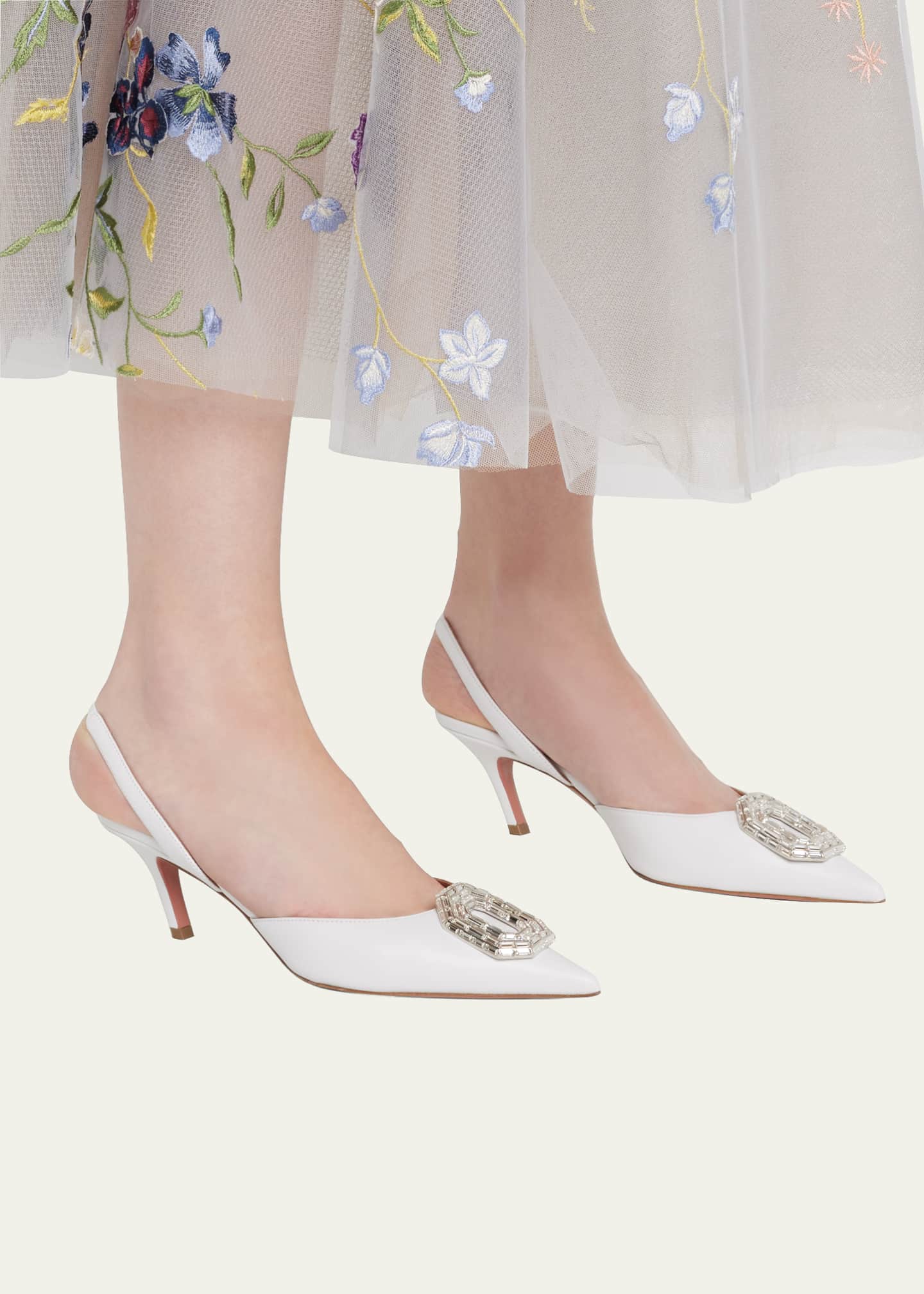 Amina Muaddi Camelia Satin Crystal Halter Pumps Image 2 of 5