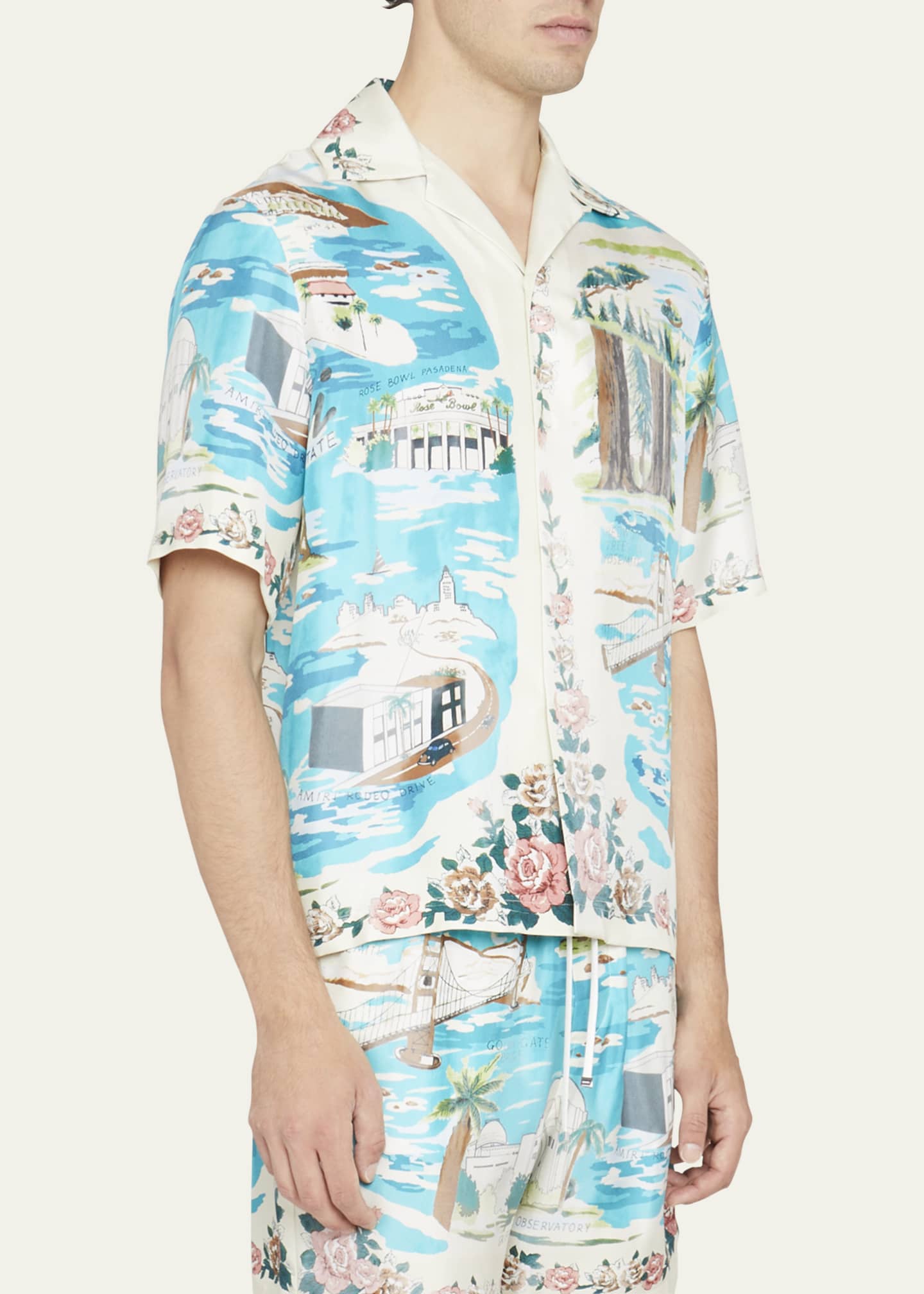 Amiri Men's CaliforniaPrint Silk Bowling Shirt Bergdorf Goodman