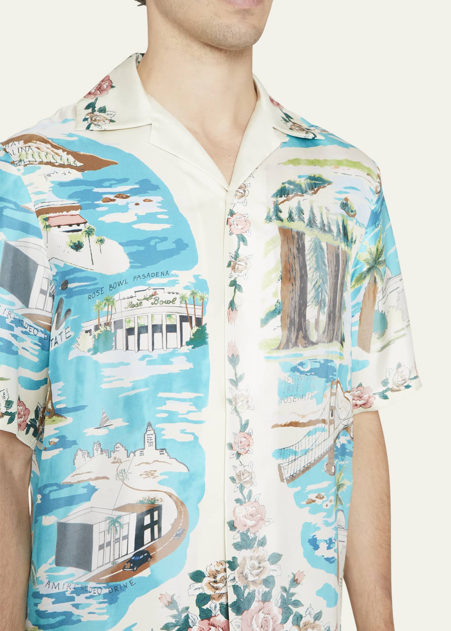 Amiri Men's CaliforniaPrint Silk Bowling Shirt Bergdorf Goodman