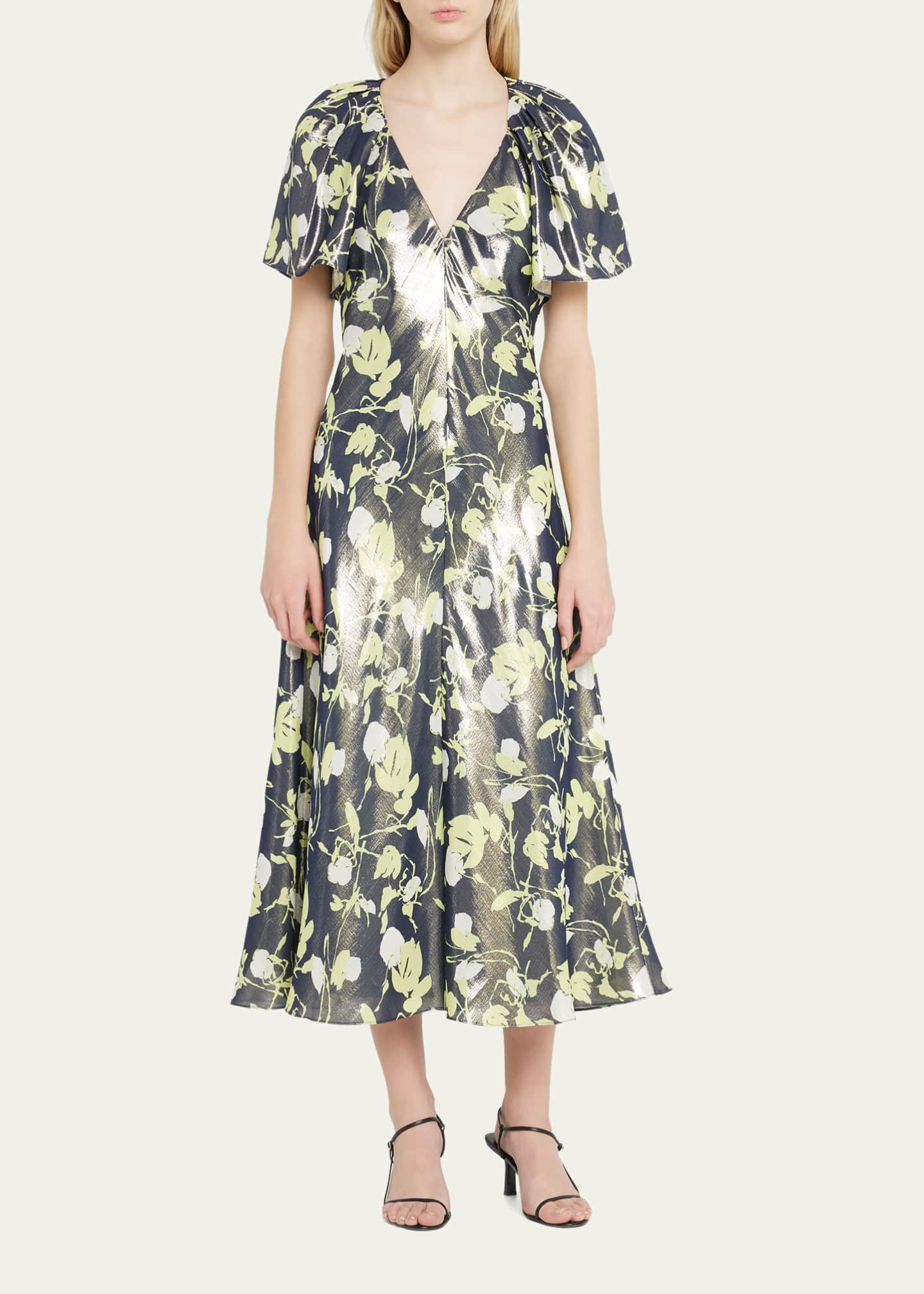 Tanya Taylor Evette Lurex Floral Metallic Midi Dress - Bergdorf Goodman