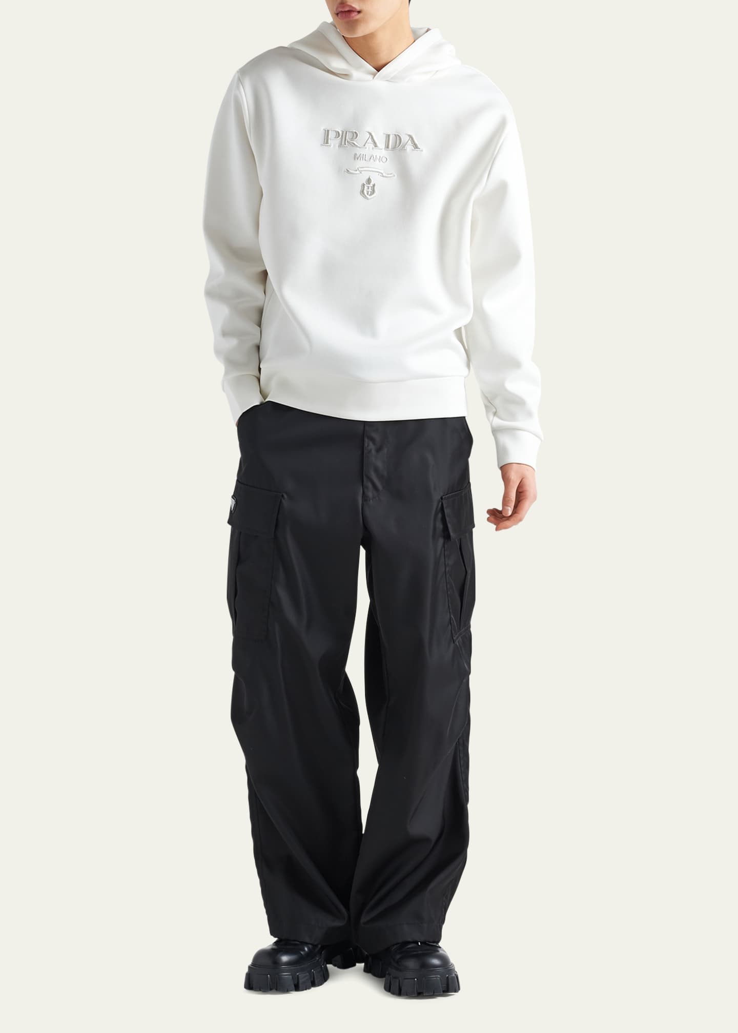 Prada Men's Tech Fleece Embroidered Sweatshirt - Bergdorf Goodman