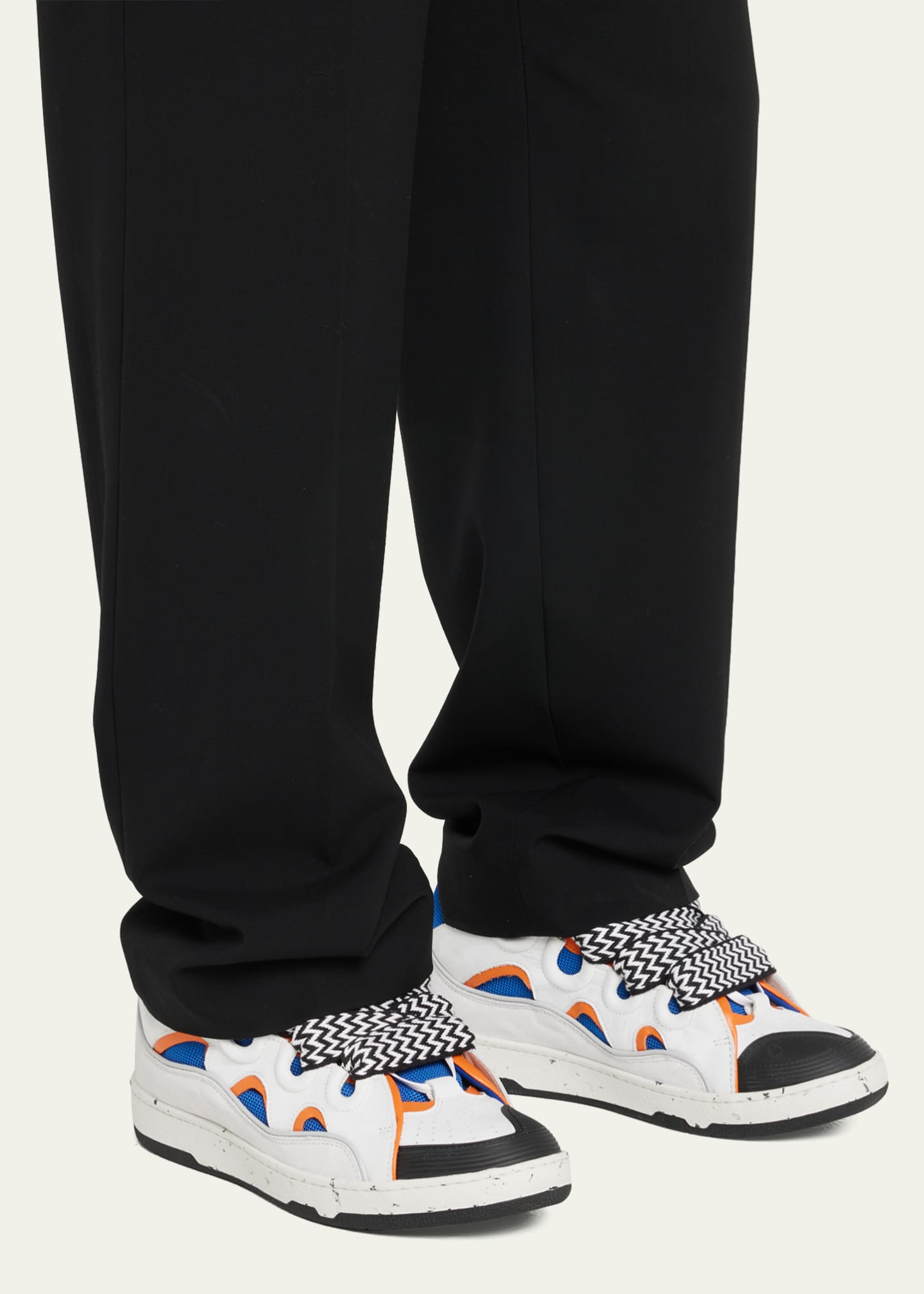 Lanvin Men's Caged Leather JumboLace Sneakers Bergdorf Goodman