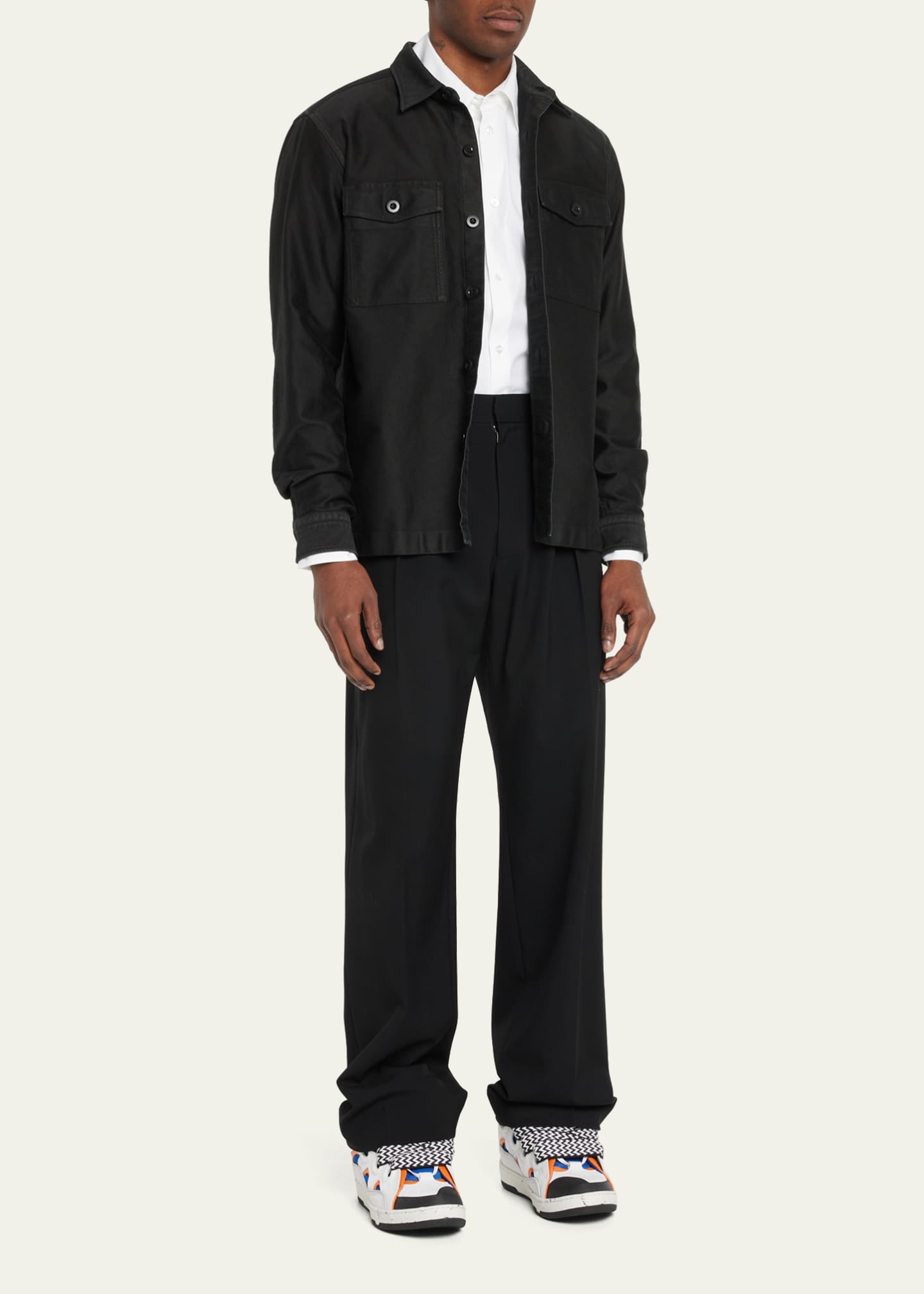 Lanvin Men's Caged Leather JumboLace Sneakers Bergdorf Goodman