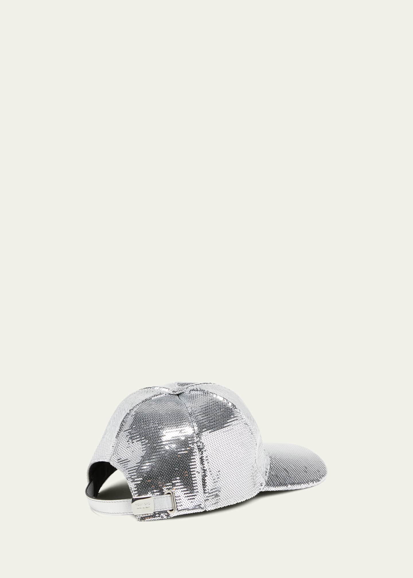 Tom Ford Sequin Monogram Baseball Cap In Silver