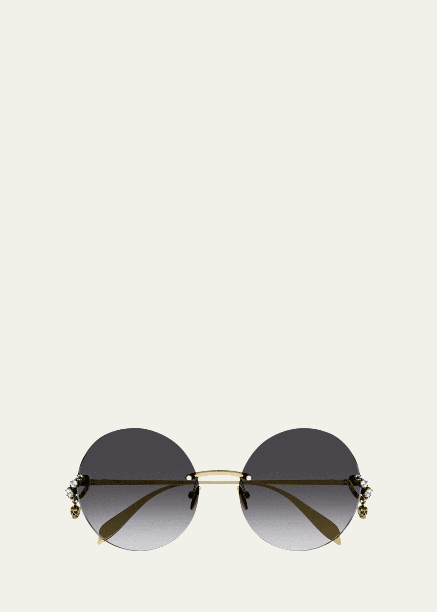 Alexander McQueen Metal Round Sunglasses w Skull Crystal Details