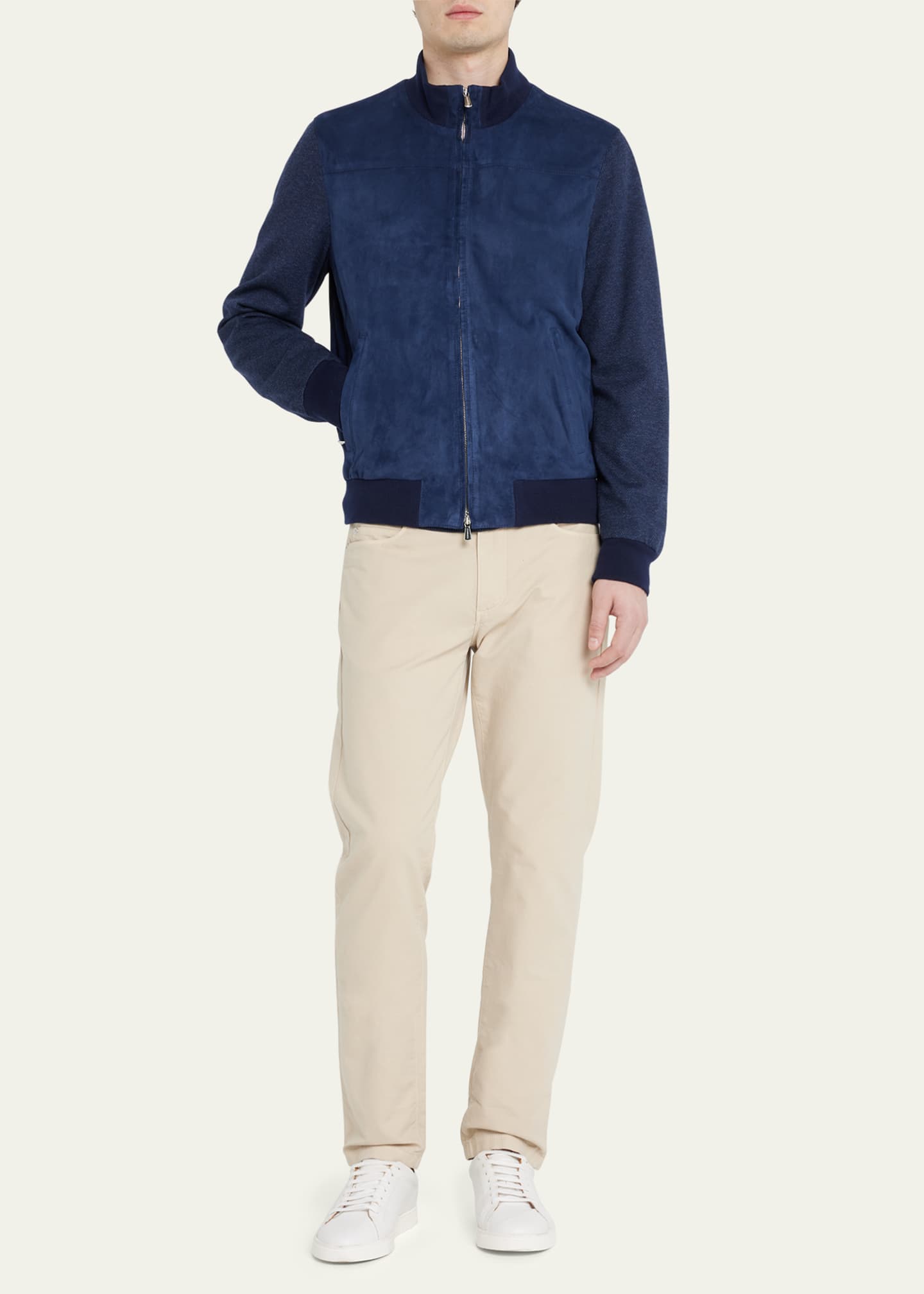 Mandelli Men's Suede Bomber Jacket with Knit Sleeves - Bergdorf