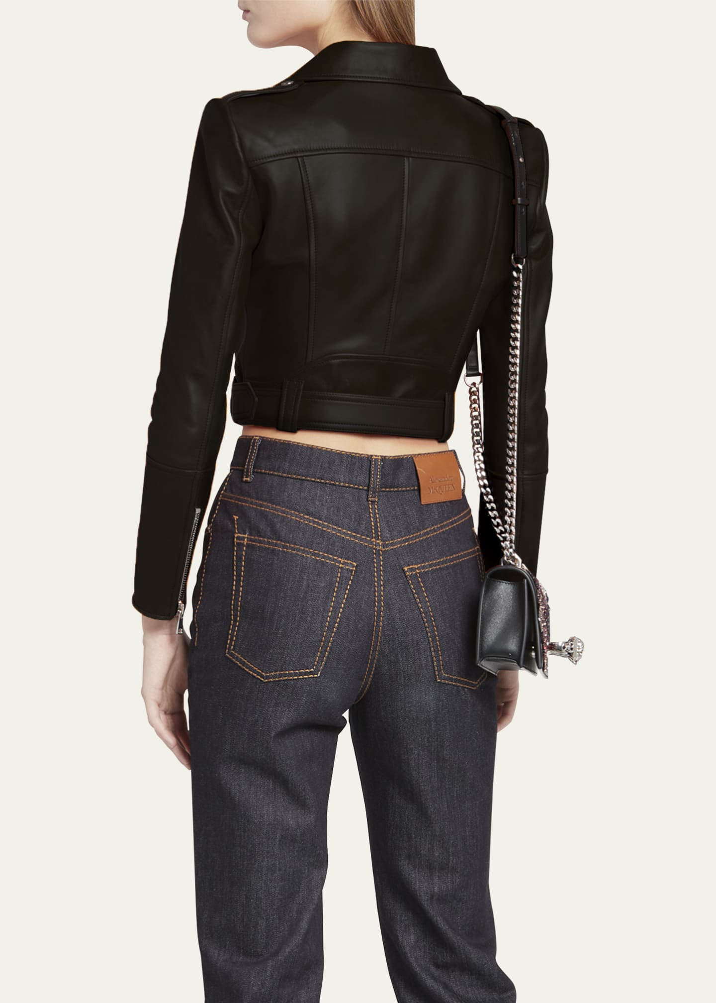 McQueen Cropped Leather Biker Jacket Image 3 of 5