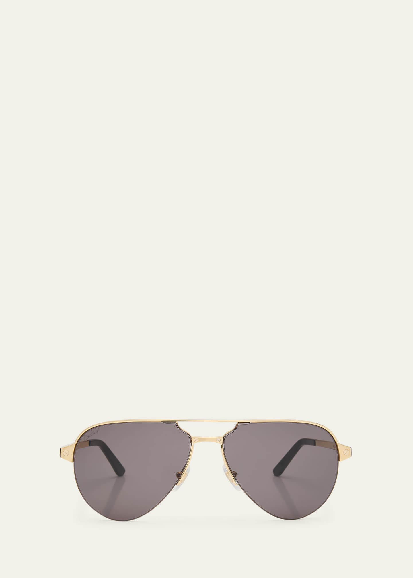 Cartier Men's Half-Rim Metal Aviator Sunglasses with Logo Image 1 of 5
