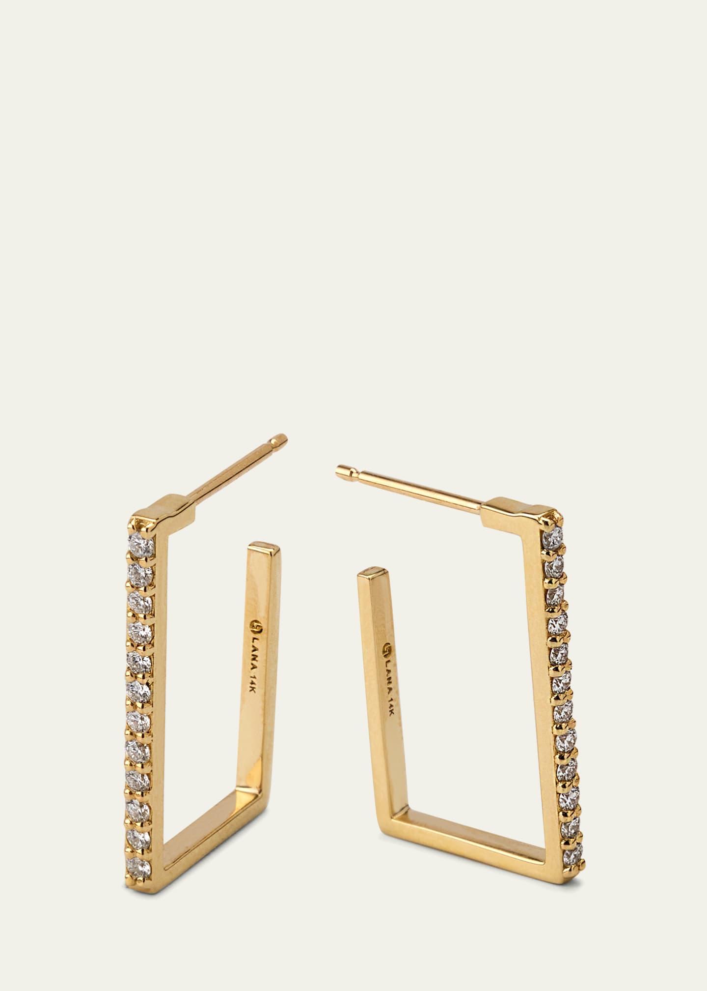 Lana Flawless 14k Gold Rectangle Diamond Hoop Earrings Image 3 of 4