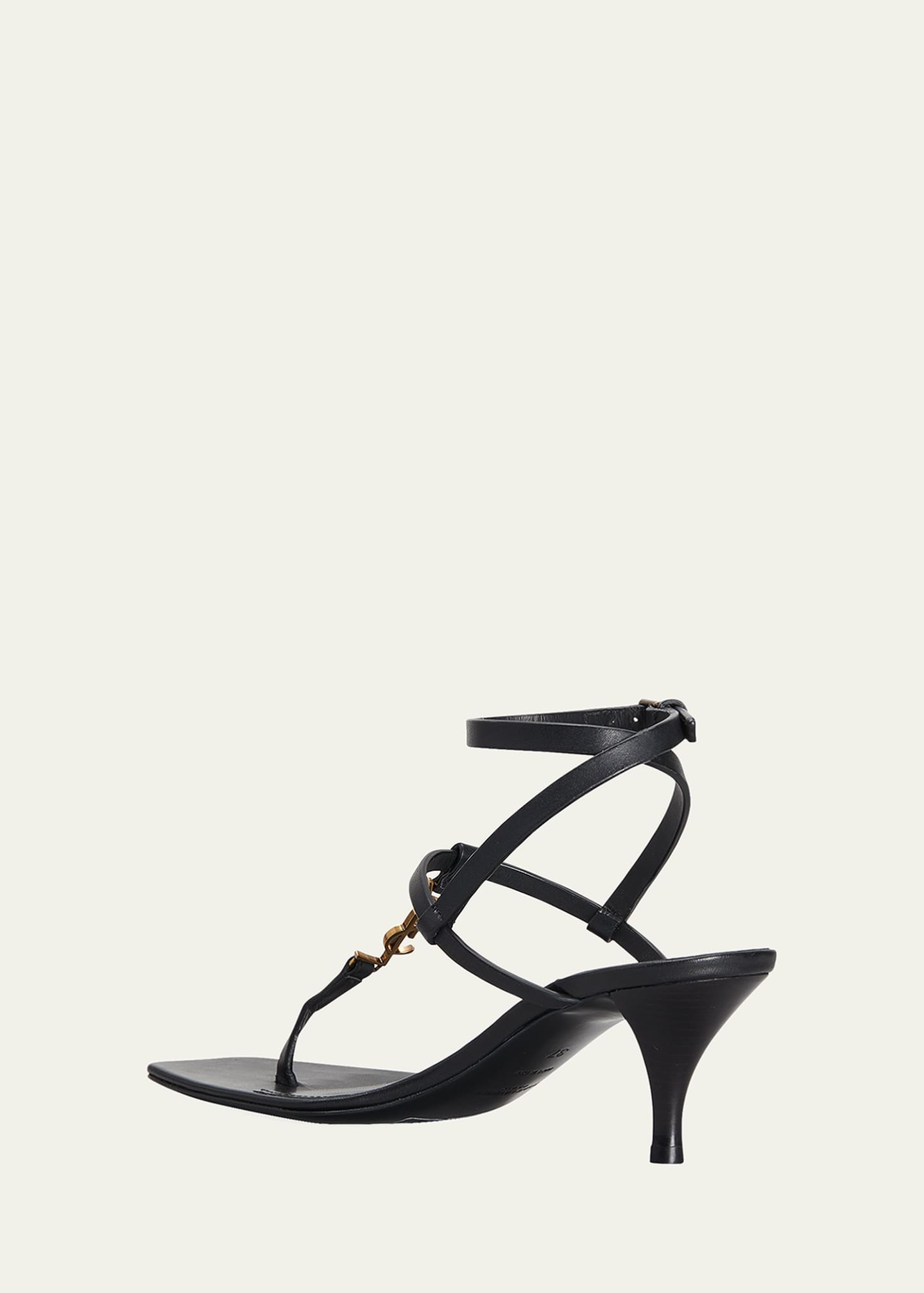 Saint Laurent Vitti Leather YSL T-Strap Sandals Image 4 of 8