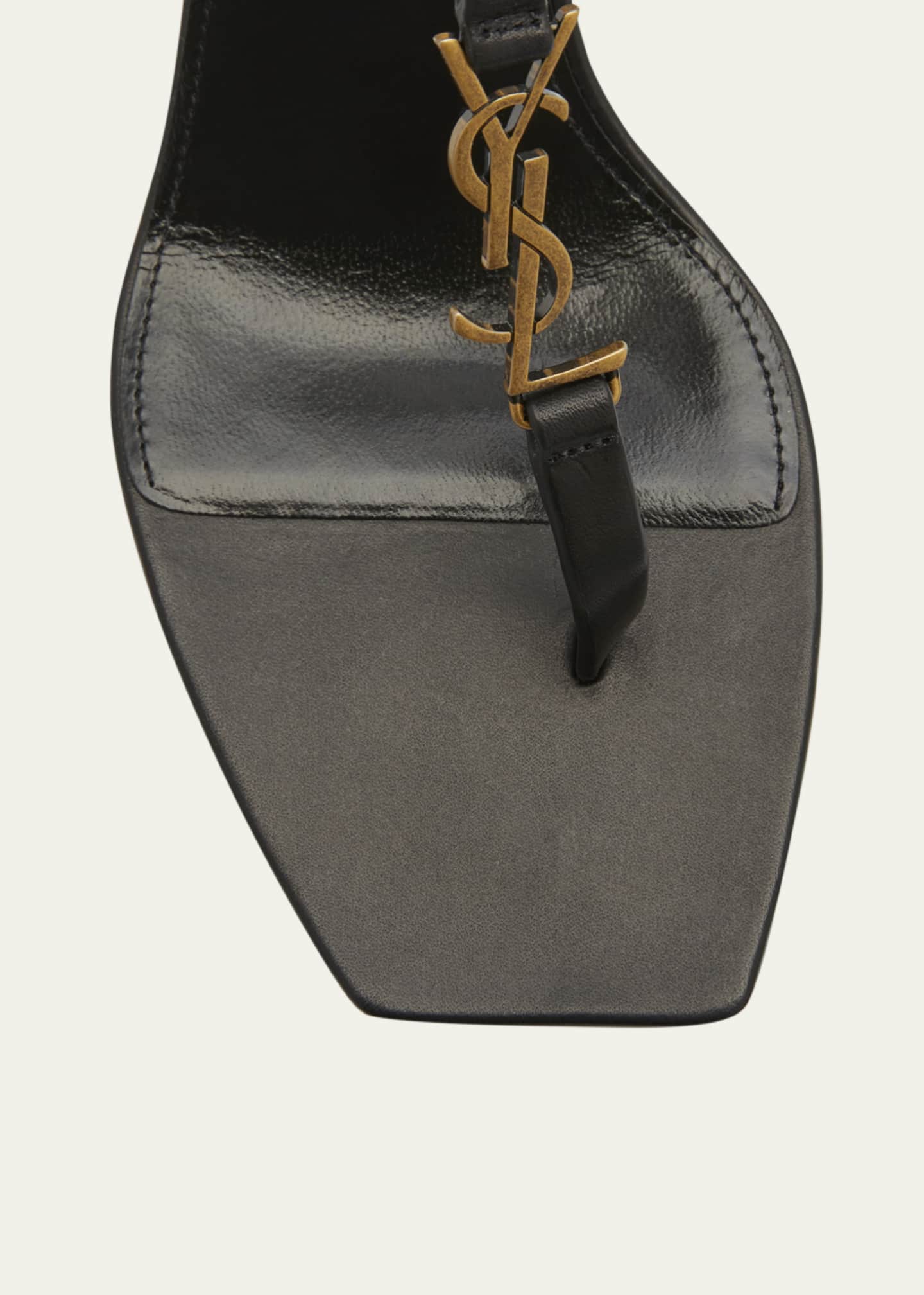 Saint Laurent Vitti Leather YSL T-Strap Sandals Image 6 of 8