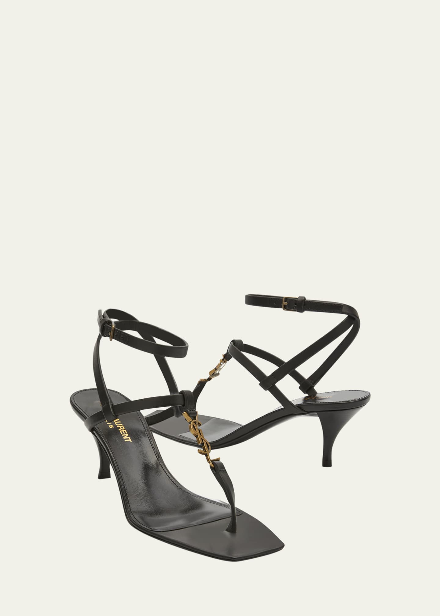 Saint Laurent Vitti Leather YSL T-Strap Sandals Image 8 of 8