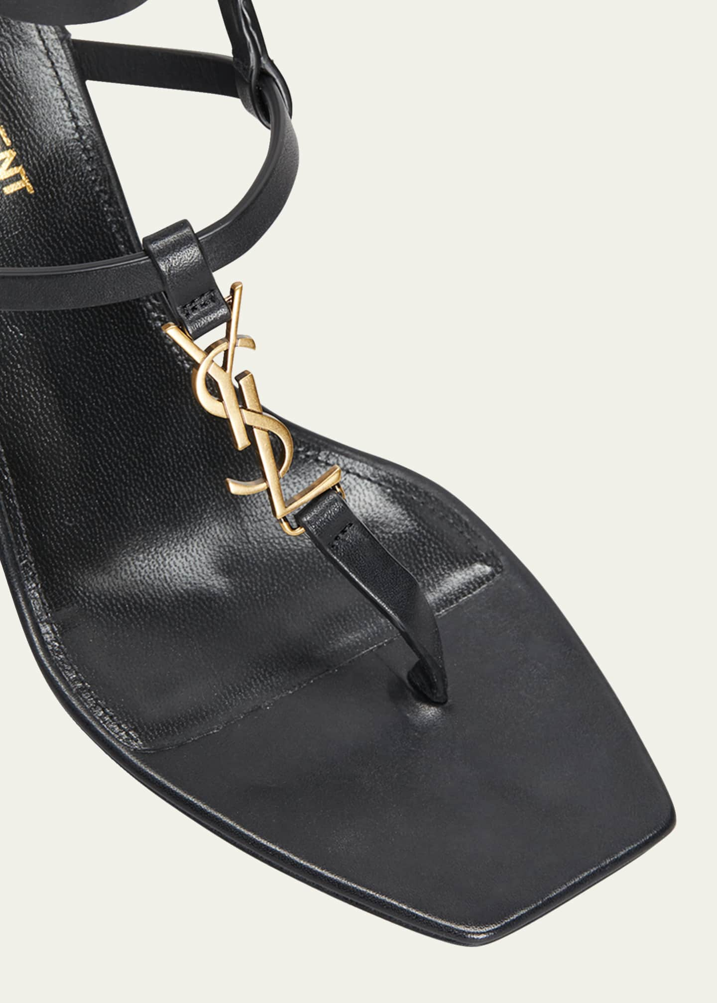 Saint Laurent Vitti Leather YSL T-Strap Sandals - Bergdorf Goodman