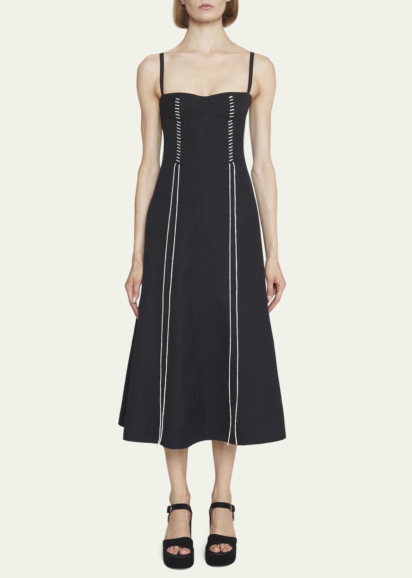 Chloe Lace-Up Midi Wool Linen Dress - Bergdorf Goodman