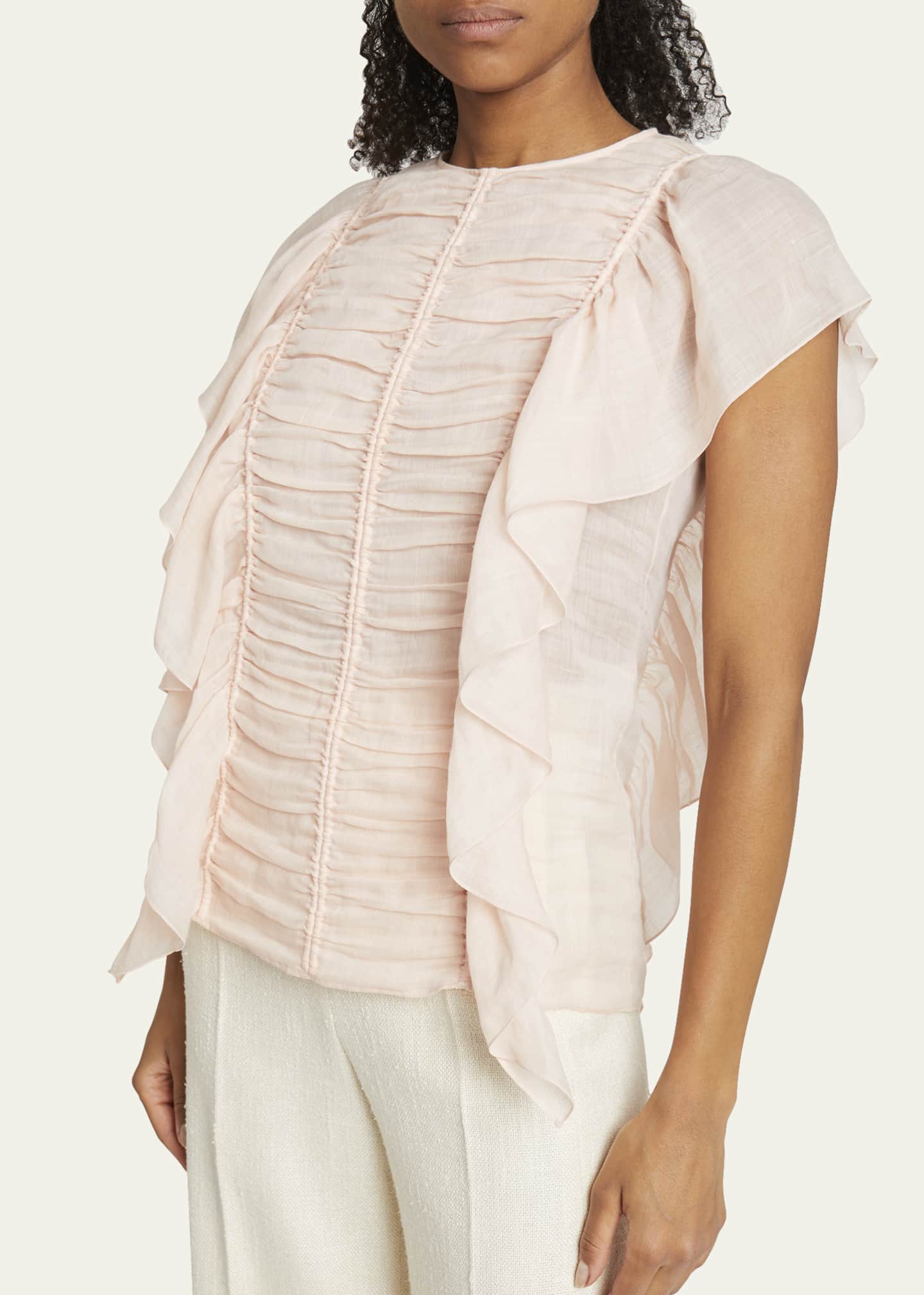 Chloe Ruched Sleeveless Top with Ruffle Detail Bergdorf Goodman