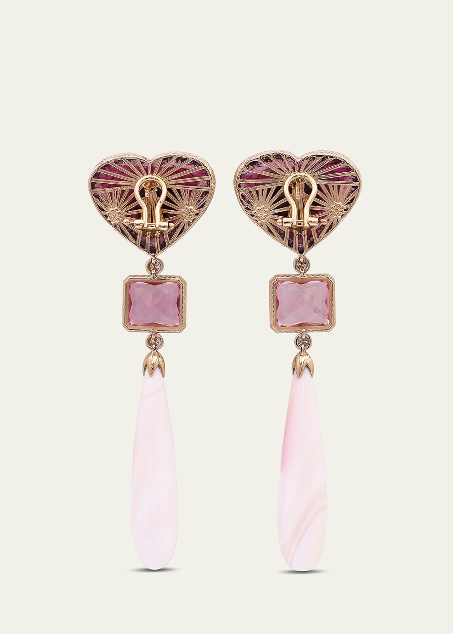 Stephen Dweck Pink Tourmaline, Conch Shell and Diamond Earrings in 18K Gold Image 2 of 3